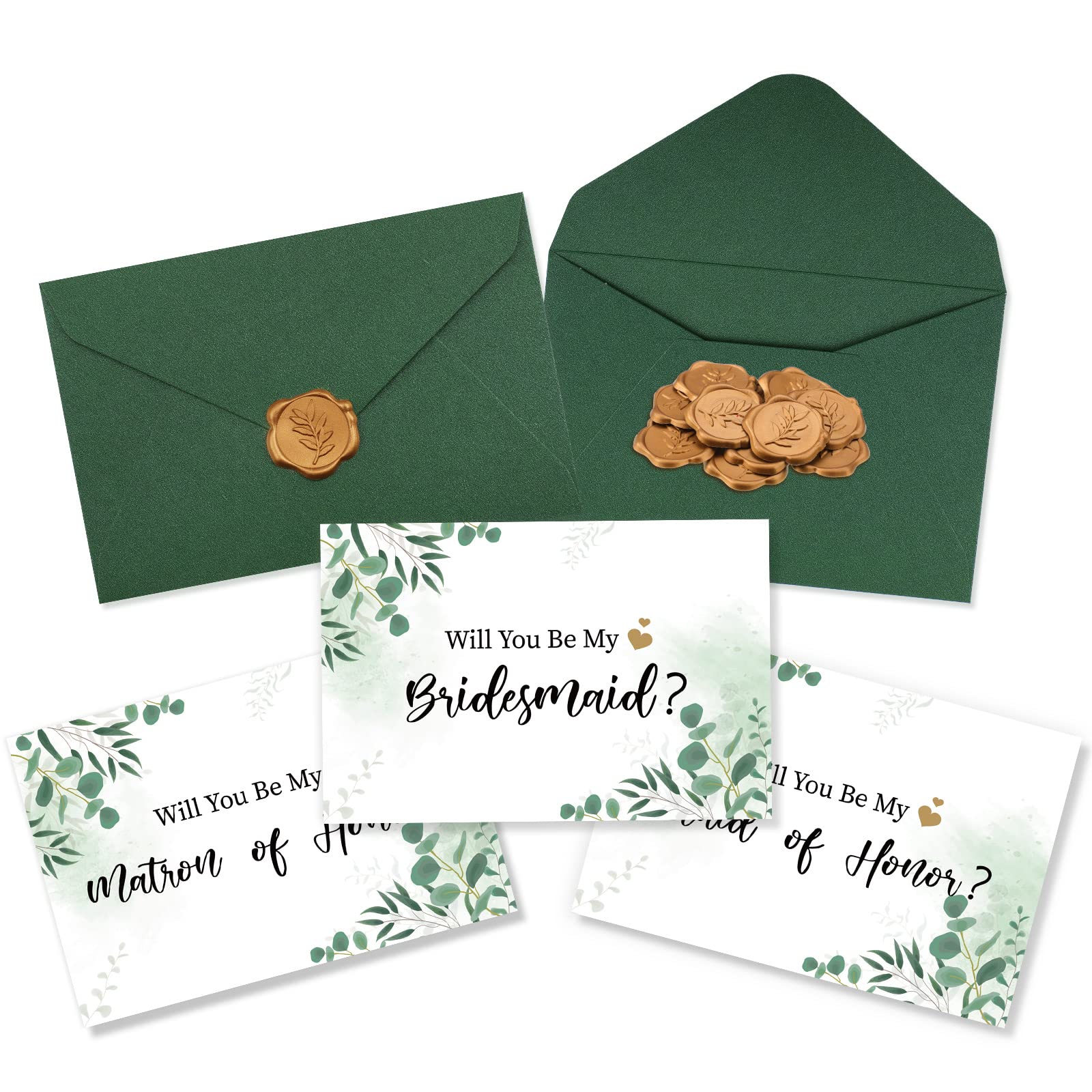Fuutreo 11 Sets Bridesmaid Proposal Cards - Will You Be My Bridesmaid? Wedding Party Invitation Kit with Envelopes & Wax Seals (Leaf Design) - Perfect for Sister, Best Friend & Bridal Party Proposals