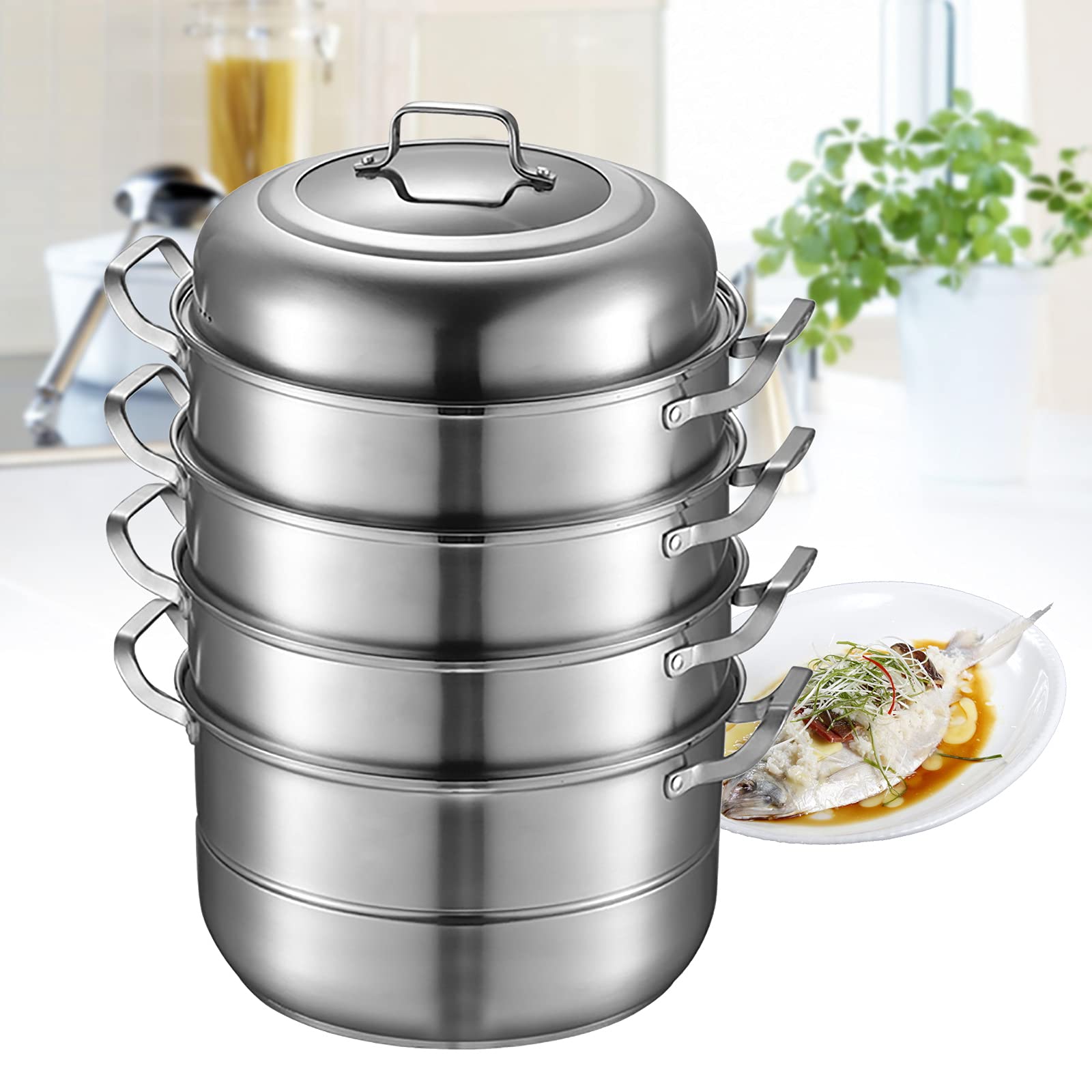Gdrasuya10 5-Layer Stainless Steel Steamer Pot for Meat, Vegetables & Seafood – Durable Kitchen Cookware for Healthy Cooking, Meal Prep & Large Family Dinners