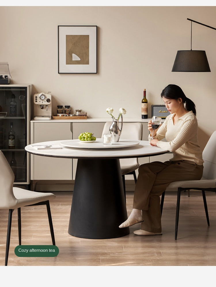 Solid Oak Wood Round Dining Table with Rock Plate - Perfect for Farmhouse, Rustic, and Modern Dining Rooms