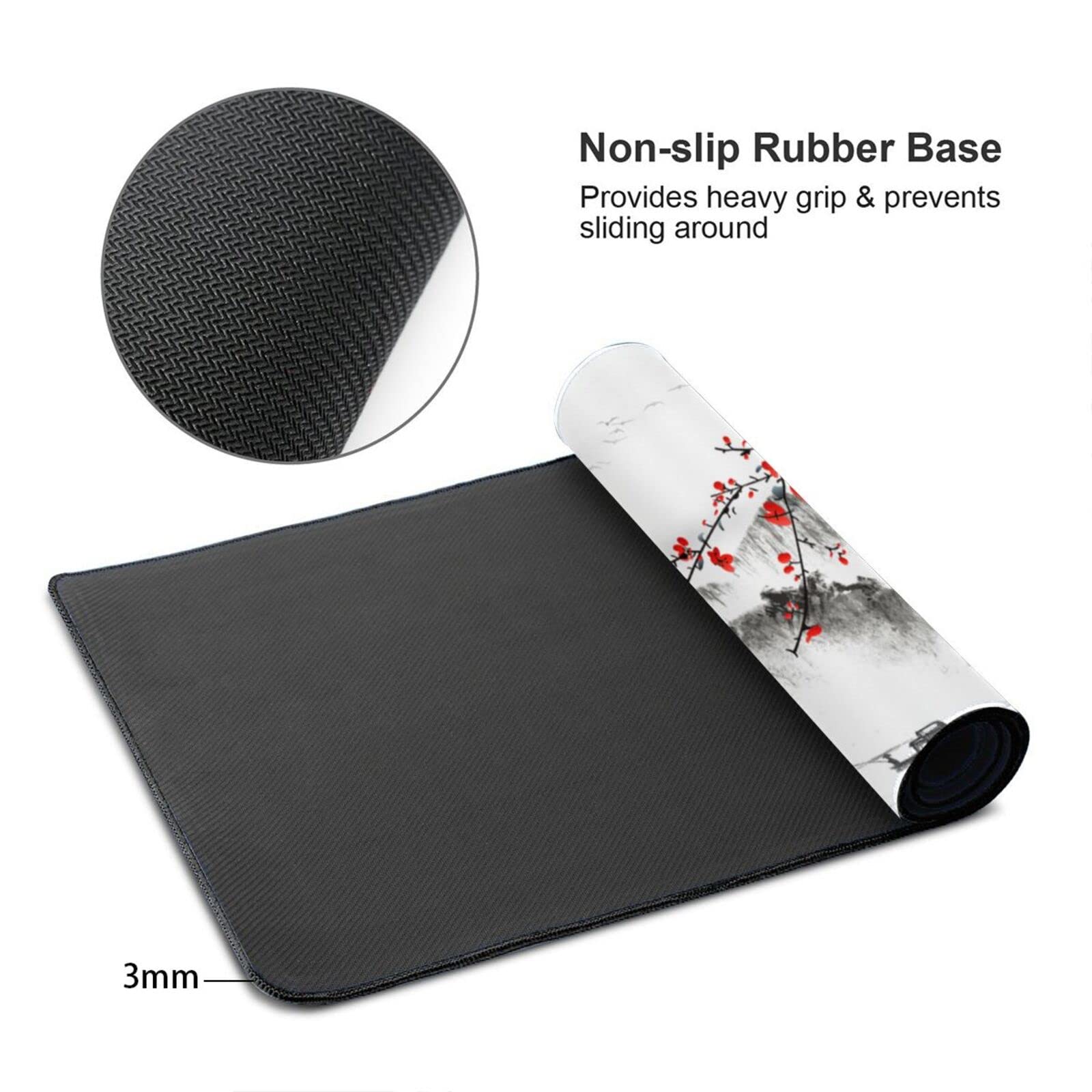 Cherry Blossom Gaming Mouse Pad - 31.5 x 11.8 Inch Large Japanese Sakura Design with Stitched Edges, Non-Slip Rubber Base & Waterproof Surface - Perfect for Office Work, PC Gaming & Home Computer Setup