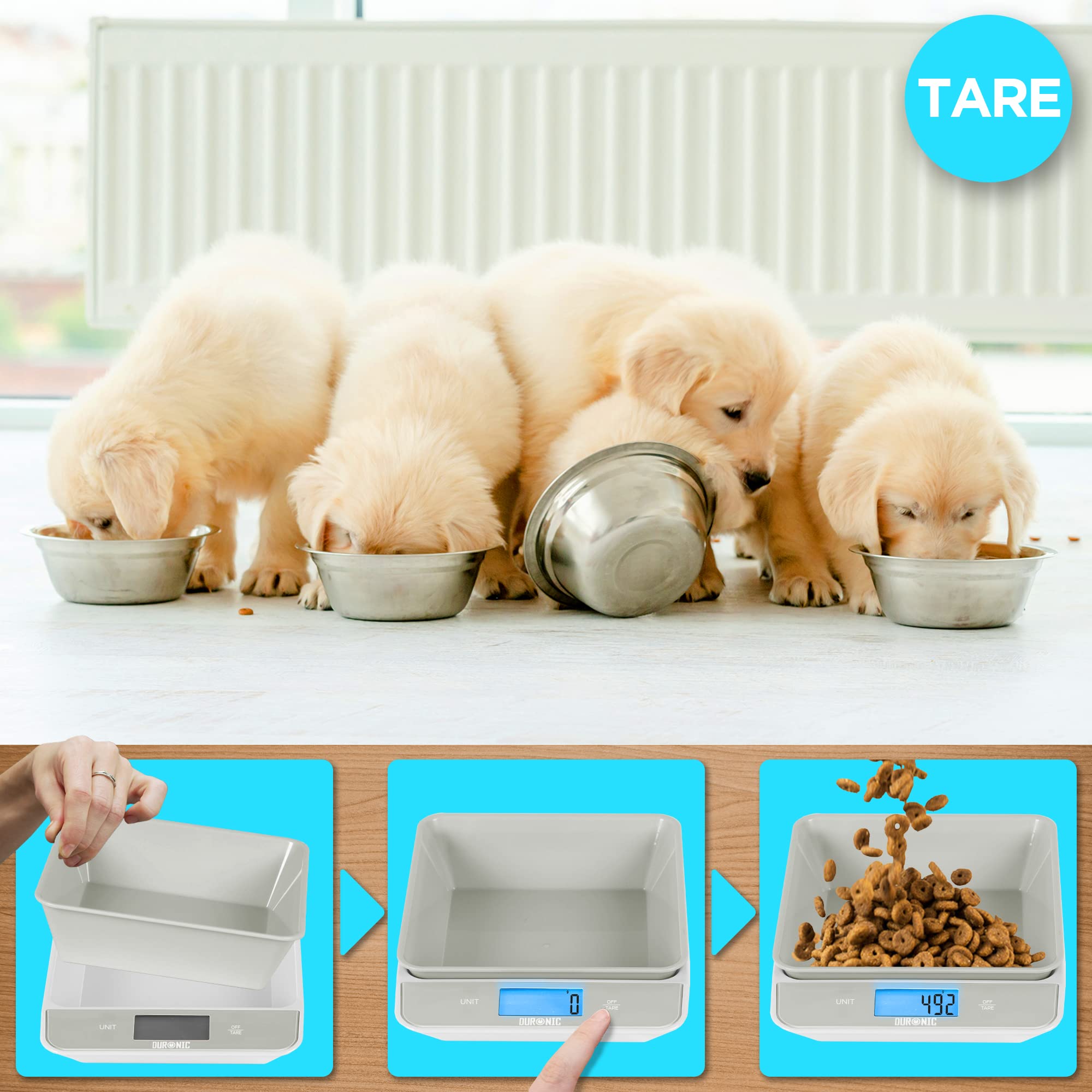 Duronic KS100 GY Digital Kitchen Scale with Bowl - Precise Electronic Food Scale for Cooking, Baking & Pet Food - Grey Baking Scale with Tare Function & LCD Display - Perfect for Meal Prep, Portion Control and Home Baking