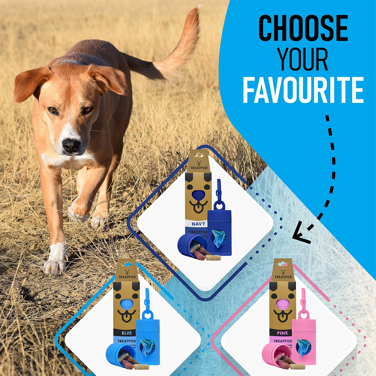 2-in-1 Dog Leash Treat Pouch & Waste Bag Dispenser with 15 Eco-Friendly Poop Bags - Hands-Free Dog Walking Accessory for Outdoor Adventures, Park Visits & Daily Walks (Navy Blue)