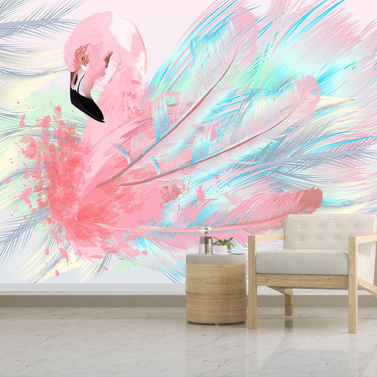 Custom 3D Pink Flamingo Feather Wallpaper - Large Removable 3D Wall Mural for Home Decor, Kids Room, Nursery, Restaurant & Office - 157.5
