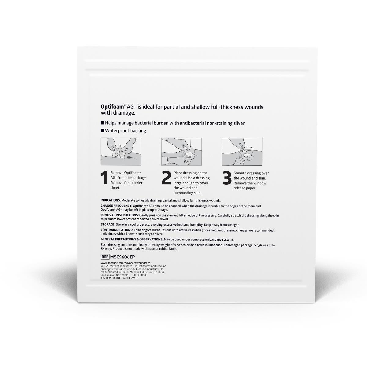 Optifoam Ag Silver Antimicrobial Adhesive Wound Dressing, 6.5 x 5.5 Inches (10 Count Box) - Ideal for Post-Surgical Care, Chronic Wounds & Burn Treatment