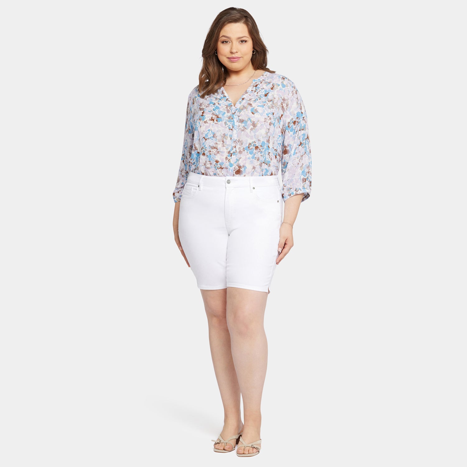 Ella Plus Size Denim Shorts for Women - High Waisted Stretch Comfort Fit in Optic White | Casual Summer Outfits & Beachwear