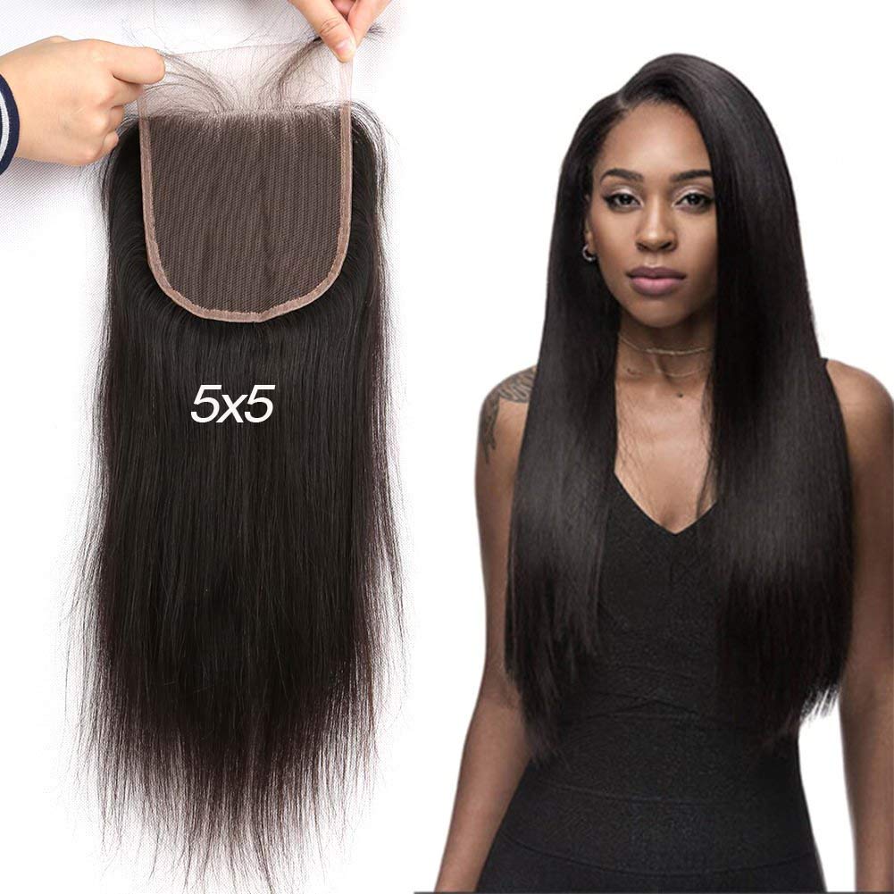 10A Premium 100% Virgin Brazilian Human Hair 5x5 Lace Closure Straight 130% Density with Baby Hair - Free Part Natural Color 18 Inch for Sew-In Weave & Protective Hairstyles - Perfect for Daily Wear, Special Occasions & Salon Styling