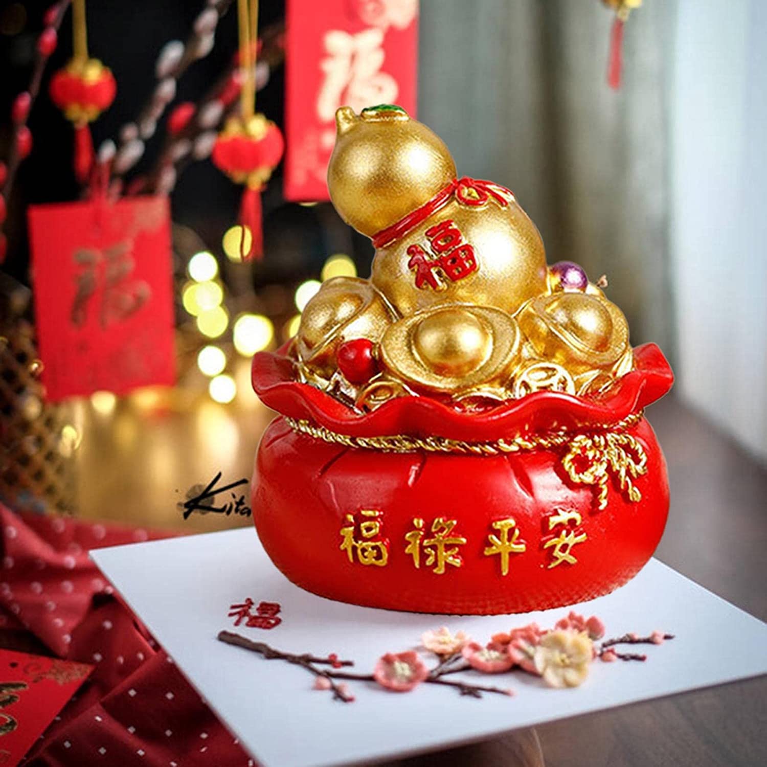Feng Shui Wealth Gourd Money Bag - Lucky Charm for Prosperity, Home & Office Decor - Perfect for Living Room, Desk, or Business Space