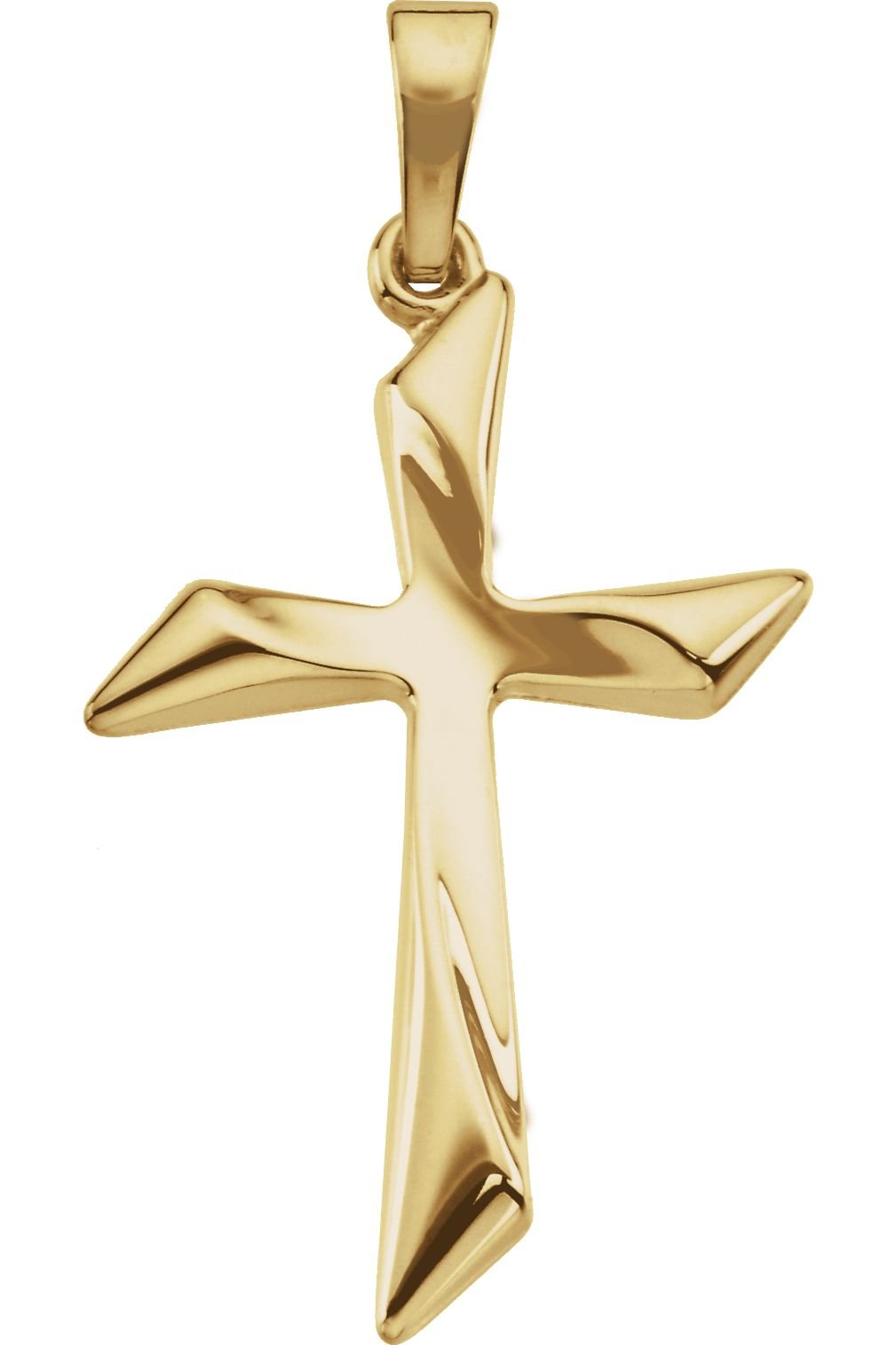 14K Yellow Gold Curvy Cross Pendant Necklace for Men & Women | Unisex Jewelry Gift for Christmas, Baptism & Everyday Wear
