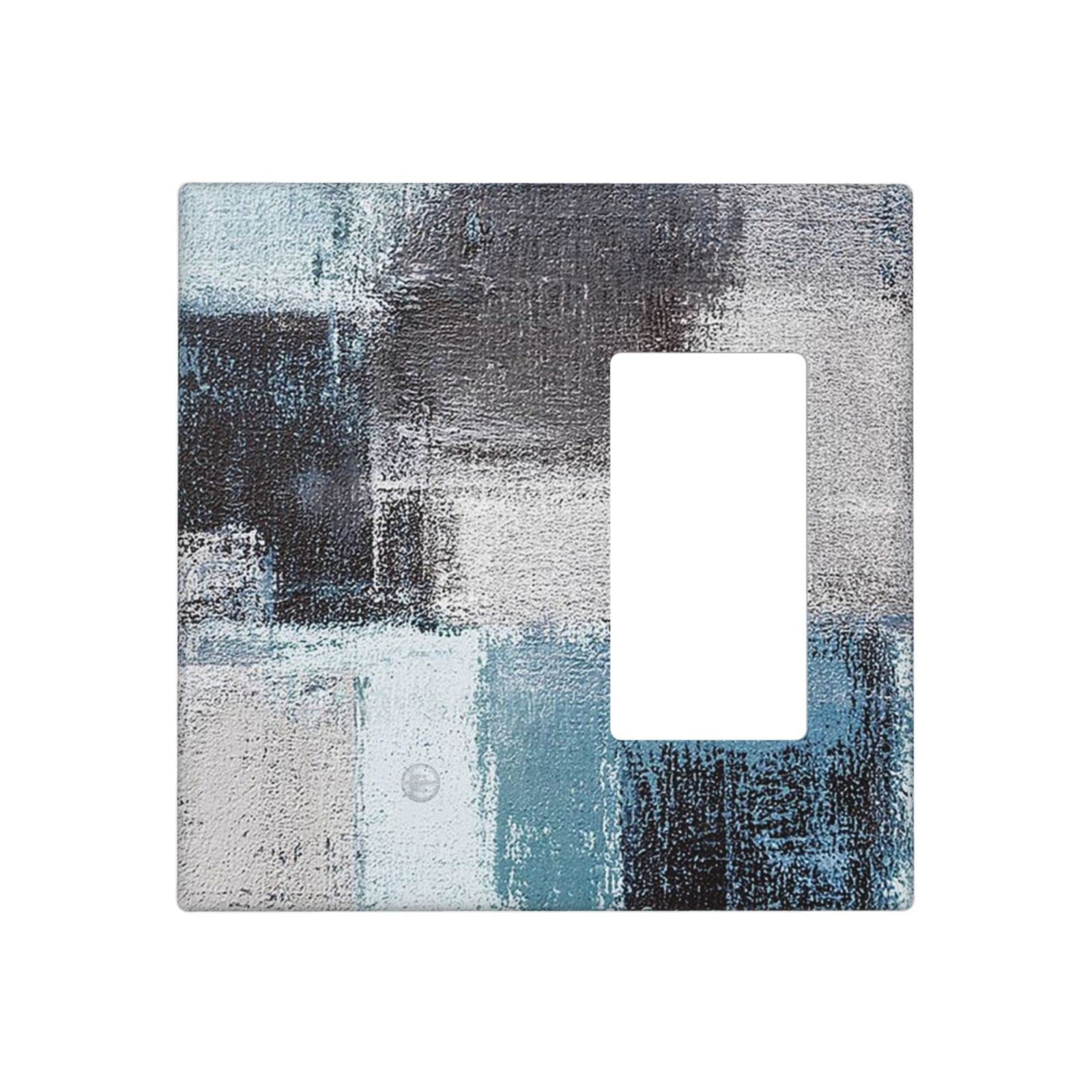 Abstract Blue Gray Black Light Switch Cover - Decorative 2 Gang Blank Rocker Wall Plate - Funny Lightswitch Faceplate 4.5 x 4.5 Inch - Modern Home & Office Decor Upgrade
