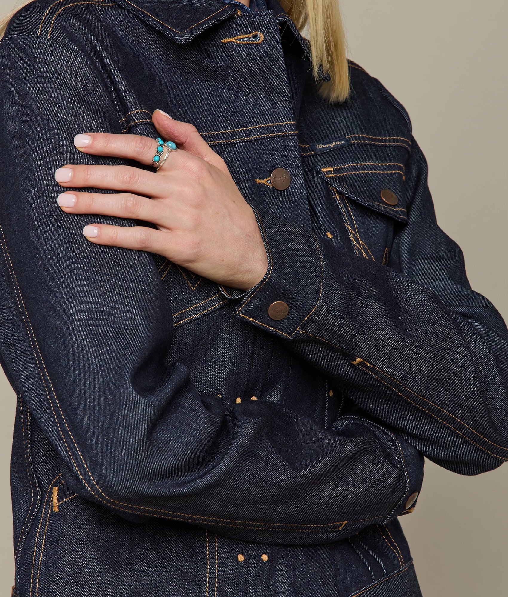 Wrangler x Lucchese Women's Denim Jacket - Dark Wash Distressed Denim Jacket for Women | Western Style Fashion, Casual Outfit Essential, Perfect for Fall & Spring Layering