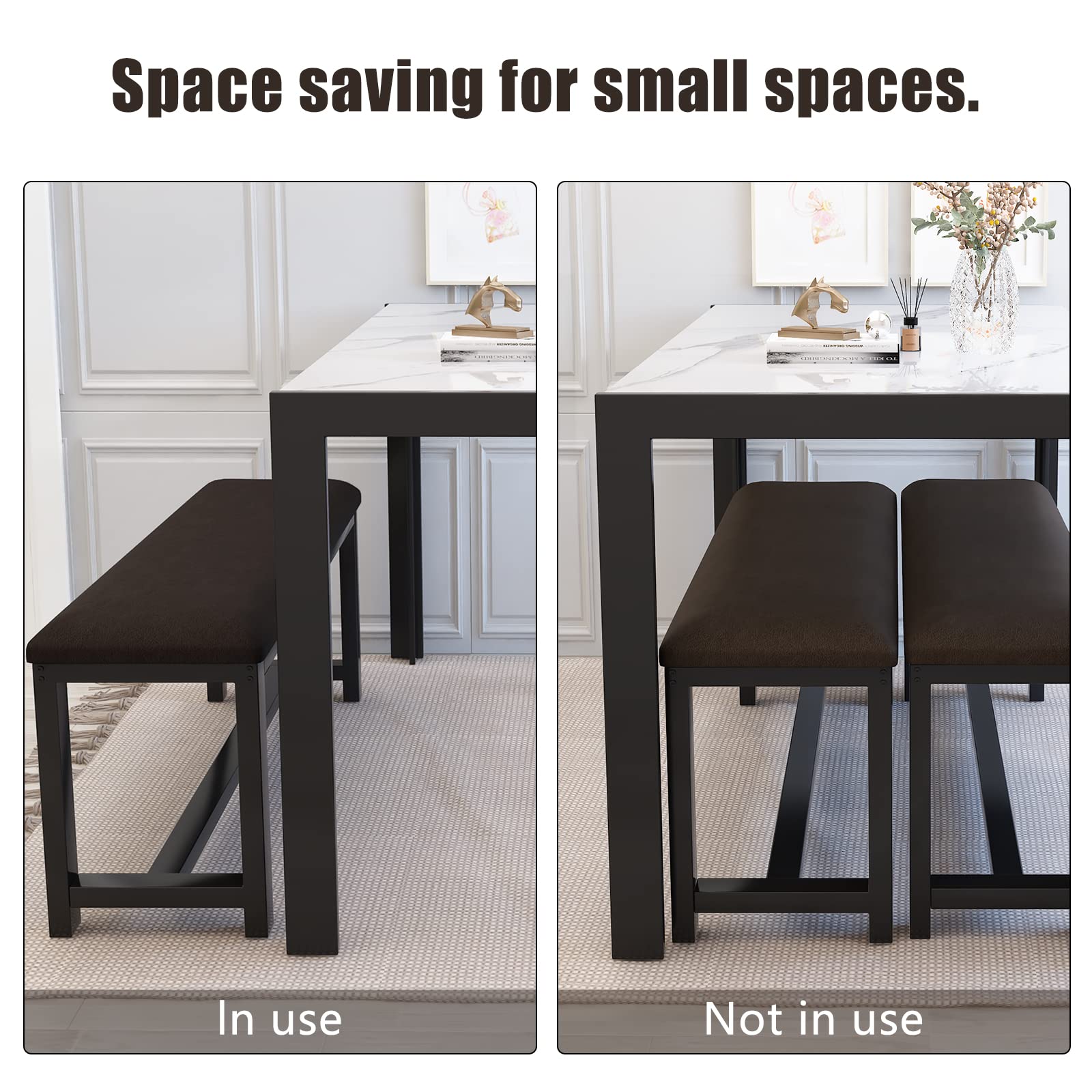 **DKLGG 4-Piece Faux Marble Dining Table Set with 2 PU Leather Benches - Modern Kitchen & Dining Room Table for Small Spaces | Perfect for Family Meals & Entertaining Guests**
