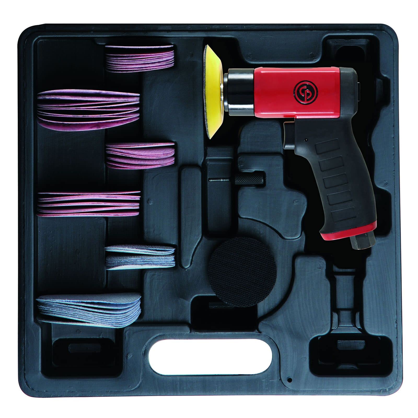 Chicago Pneumatic CPCP7200S Heavy Duty 3-Inch (75mm) Air Random Orbital Sander Kit - 15000 RPM, Hook & Loop Sanding Tool for Woodworking, Home Improvement & Metal Polishing - Perfect for DIY Projects, Furniture Refinishing & Auto Body Work