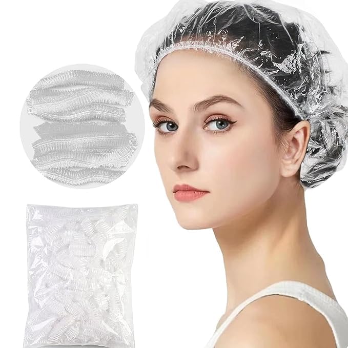 100-Pack Waterproof Disposable Shower Caps for Women - Elastic & Durable Hair Protection for Travel, Hotel, Home, Spa & Salon - Perfect for Showering, Swimming, Hair Treatments and Beauty Routines
