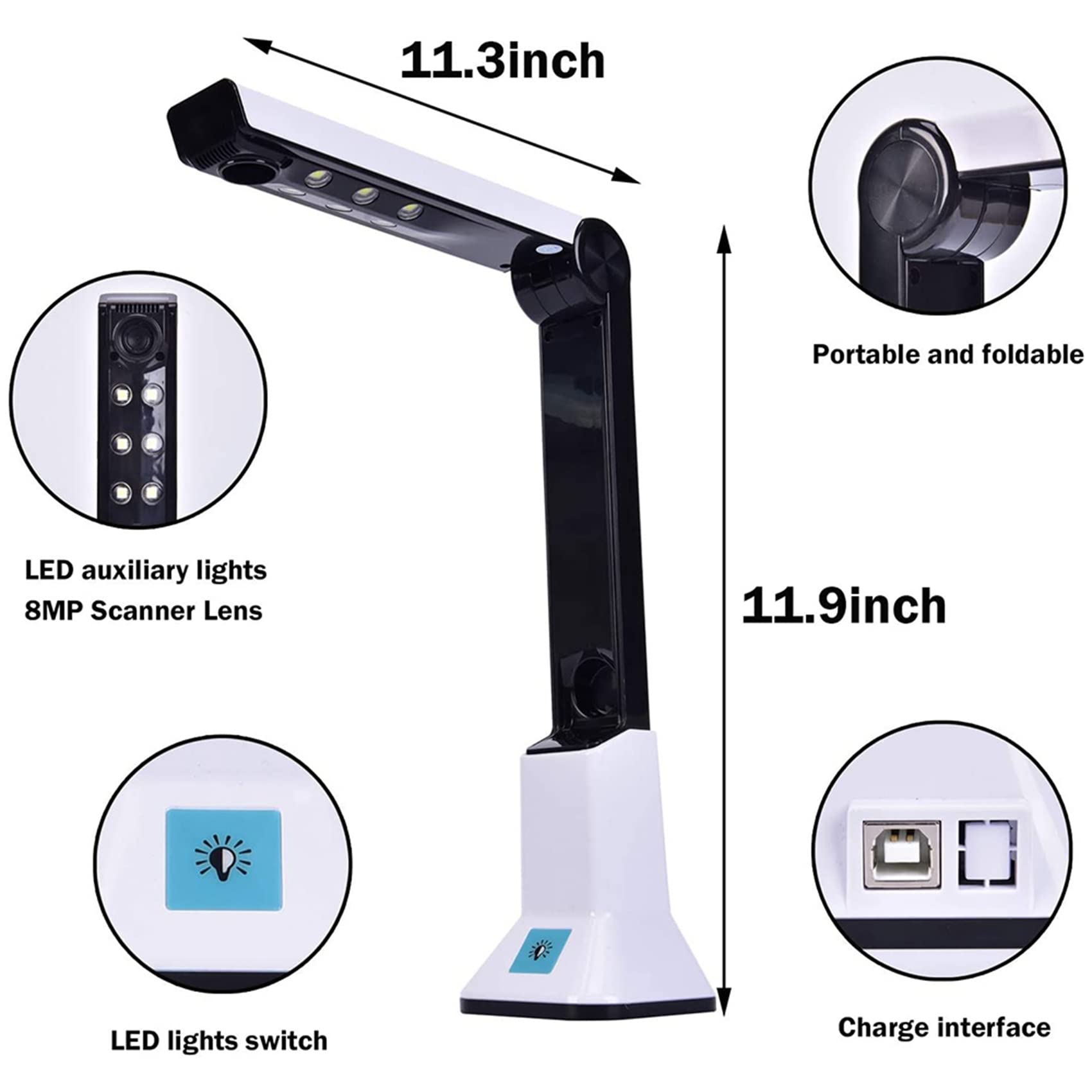 BRIUERG 2X USB Document Camera Scanner for Teachers - 8MP HD A4 Format Portable Webcam with Stand | Perfect for Online Teaching, Distance Learning & Classroom Presentations