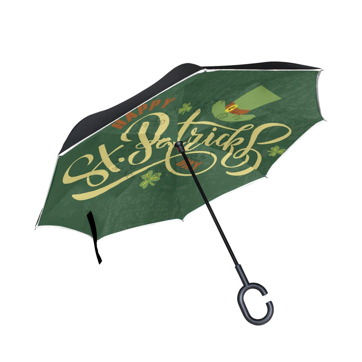 Senya Double Layer Inverted Umbrella - Windproof Irish St. Patrick's Day Reverse Folding Umbrella with C-Shape Handle for Car, Travel & Golf - Perfect for Rainy Commutes, Outdoor Events & Holiday Celebrations