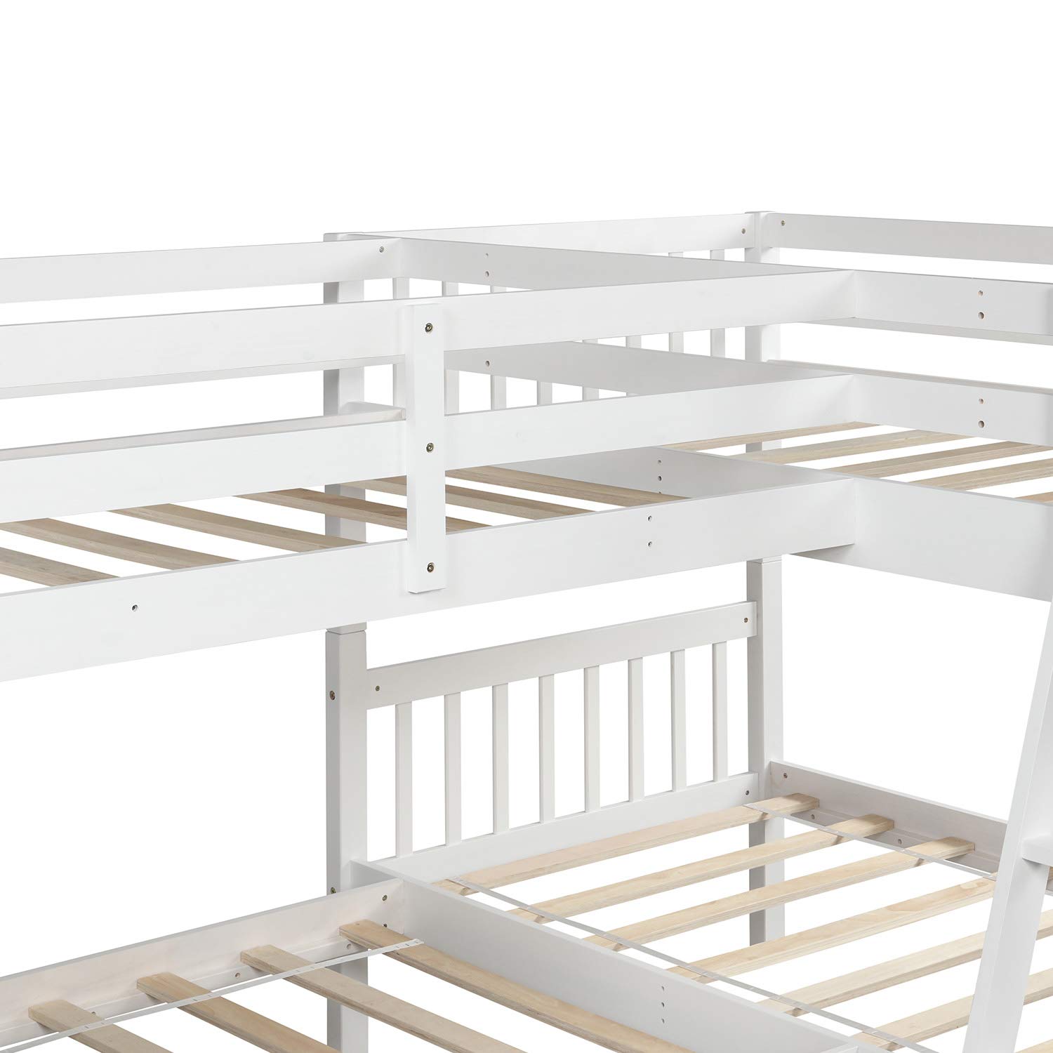 SOFTSEA Twin Over Twin L-Shaped Wooden Bunk Bed with Ladder - Space Saving Corner Loft Bed for Kids & Teens - No Box Spring Needed - Perfect for Small Bedrooms & Dorm Rooms (White)