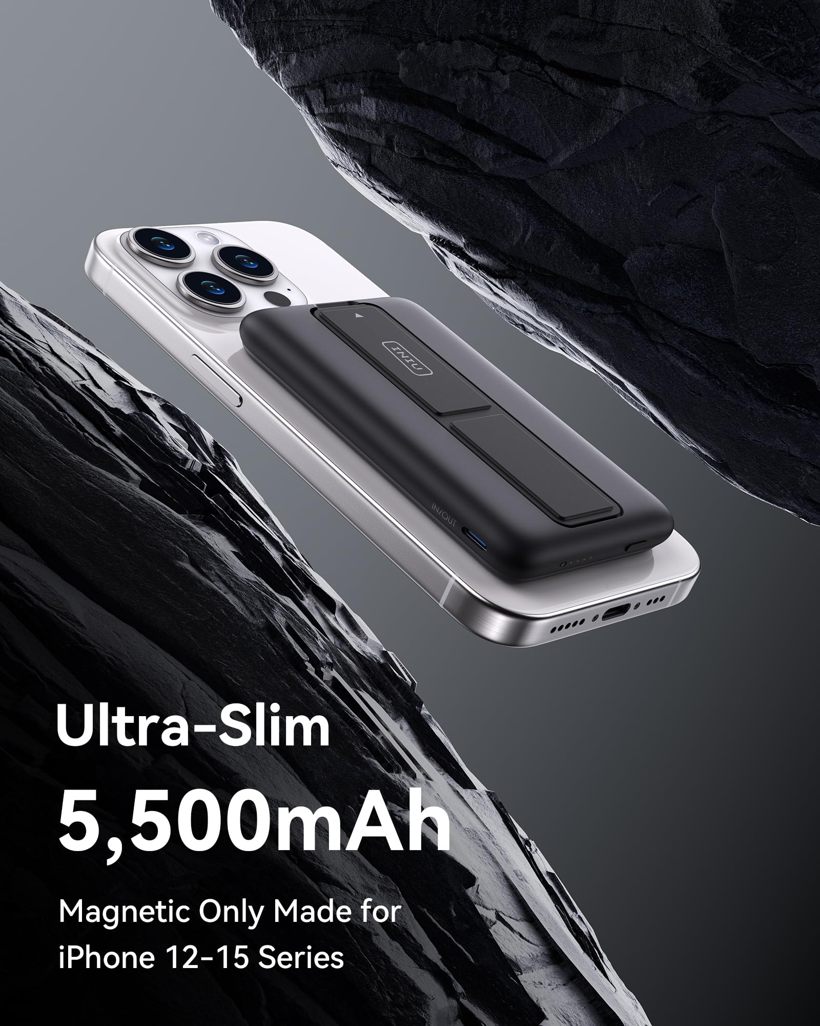 INIU Ultra Slim 5500mAh 20W Magnetic Power Bank with Foldable Stand - Portable MagSafe Charger for iPhone 16/16 Plus/16 Pro/16 Pro Max, iPhone 15/14/13/12 - USB-C in&Out Wireless Battery Pack for Travel, Office & Home Charging