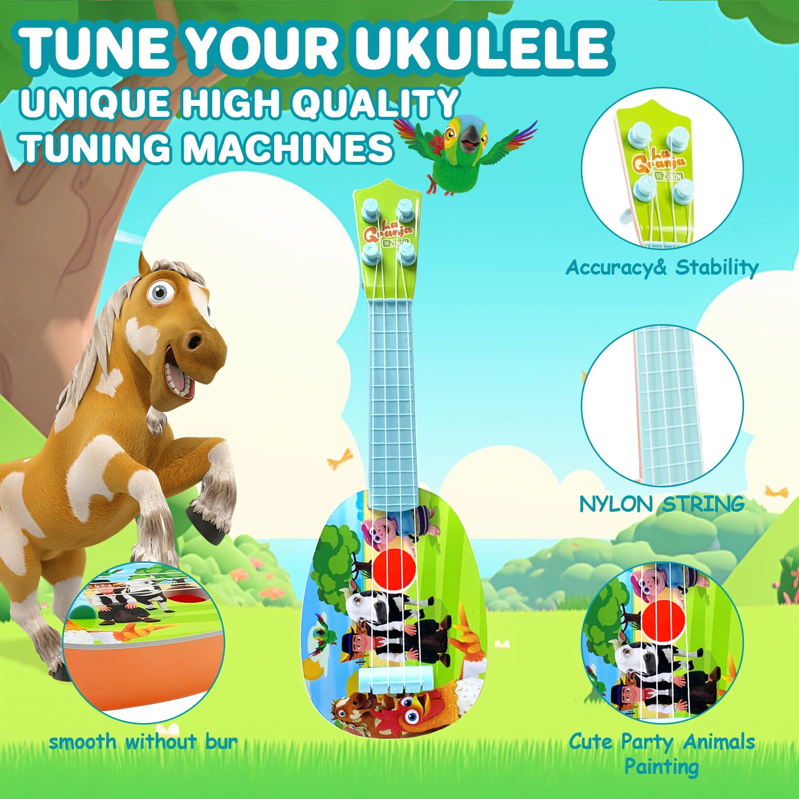La Granja de Zenon Kids Ukulele Set - Musical Instruments for Toddlers 1-3 Years with Mini Guitar & Harmonica | Perfect Birthday Gift for Boys & Girls | Early Childhood Music Education & Playtime Fun