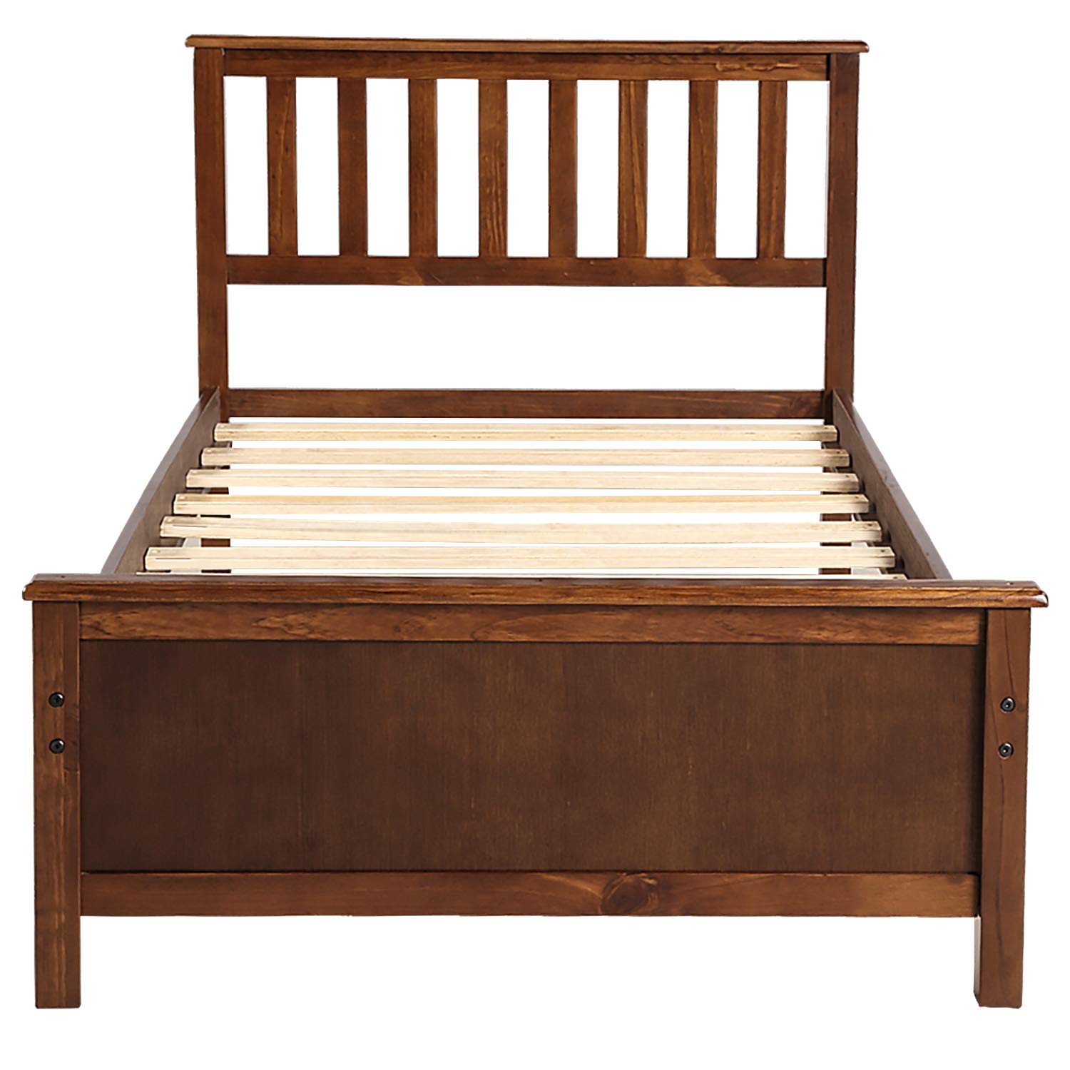 MERITLINE Solid Wood Twin Bed Frame with Headboard & Footboard - No Box Spring Needed, Walnut Finish - Perfect for Kids Rooms, Guest Bedrooms & Small Spaces