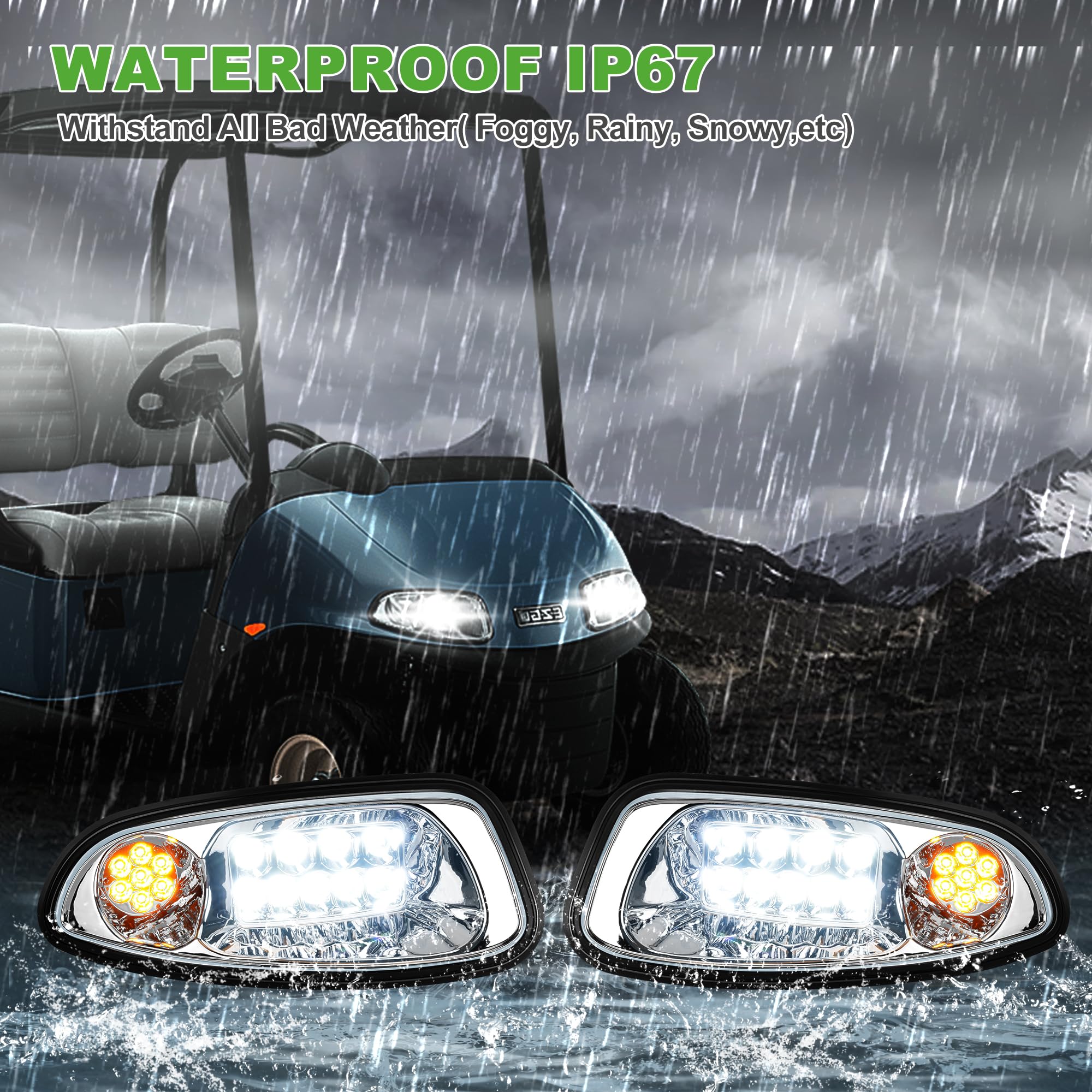 EZGO RXV 08-15 Golf Cart Lights Kit - 12V Headlights & Tail Lights with Turn Signals for Street Legal Use