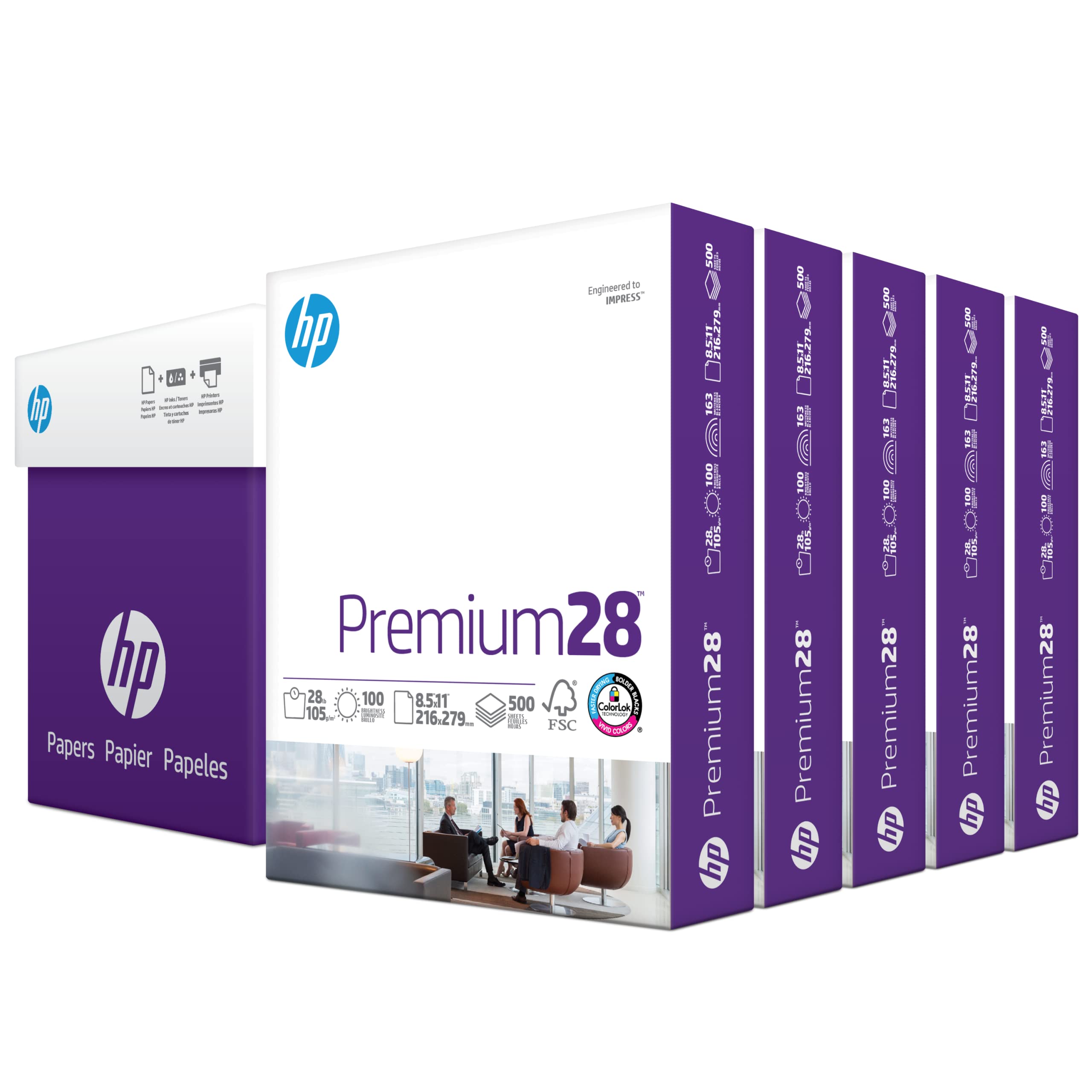 HP Premium 28 lb 8.5 x 11 Paper - 5 Ream Case (2500 Sheets) | 100 Bright White | FSC Certified | Made in USA | Ideal for Office Printing, Copying & Professional Documents