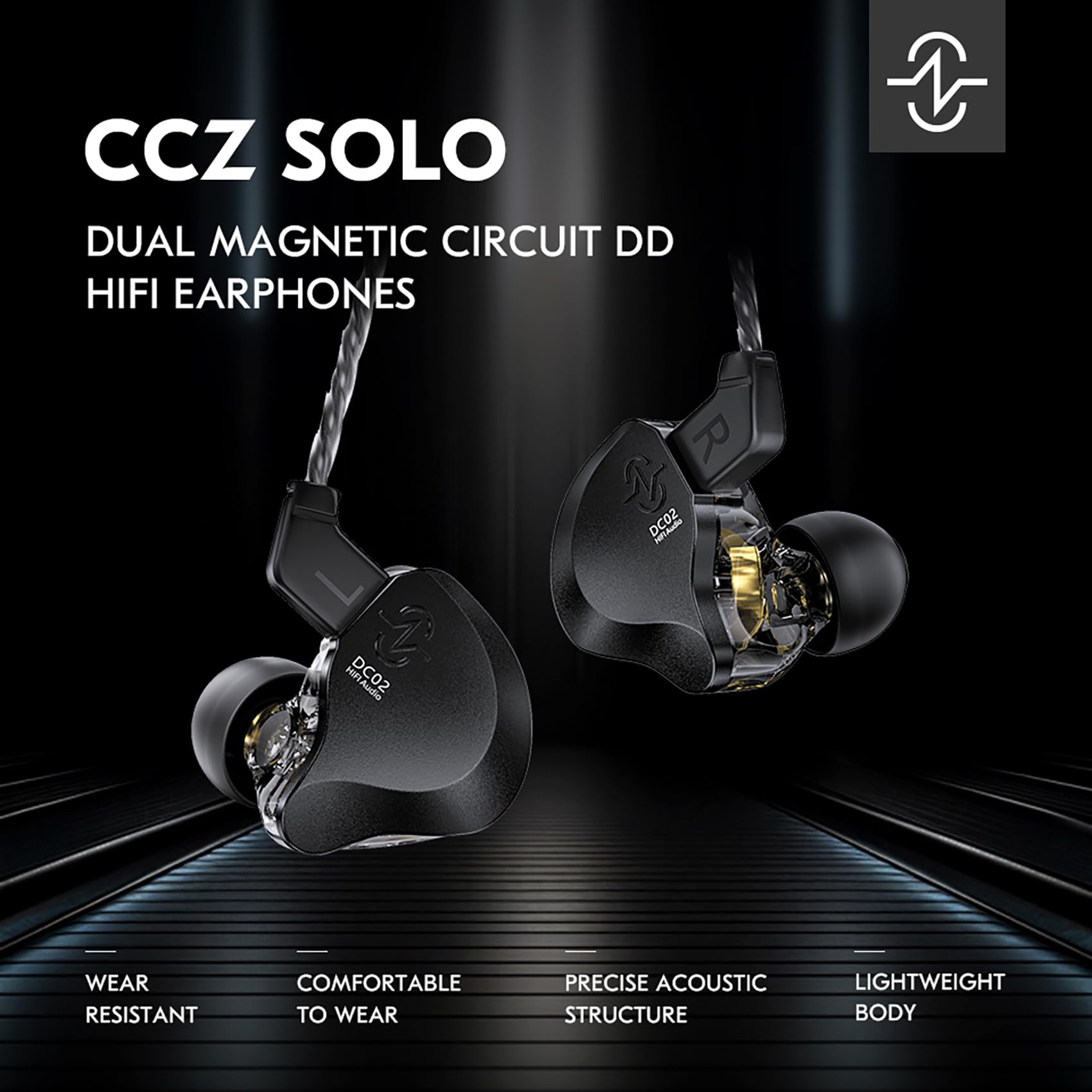 CCZ DC02 Wired Gaming Earbuds with Microphone - Dual Magnetic Circuit IEM Earphones, Stereo Sound Noise Cancelling In-Ear Monitors with Detachable Cable for PC, Mobile & Console Gaming (Black) - Perfect for Competitive Gamers & Music Lovers