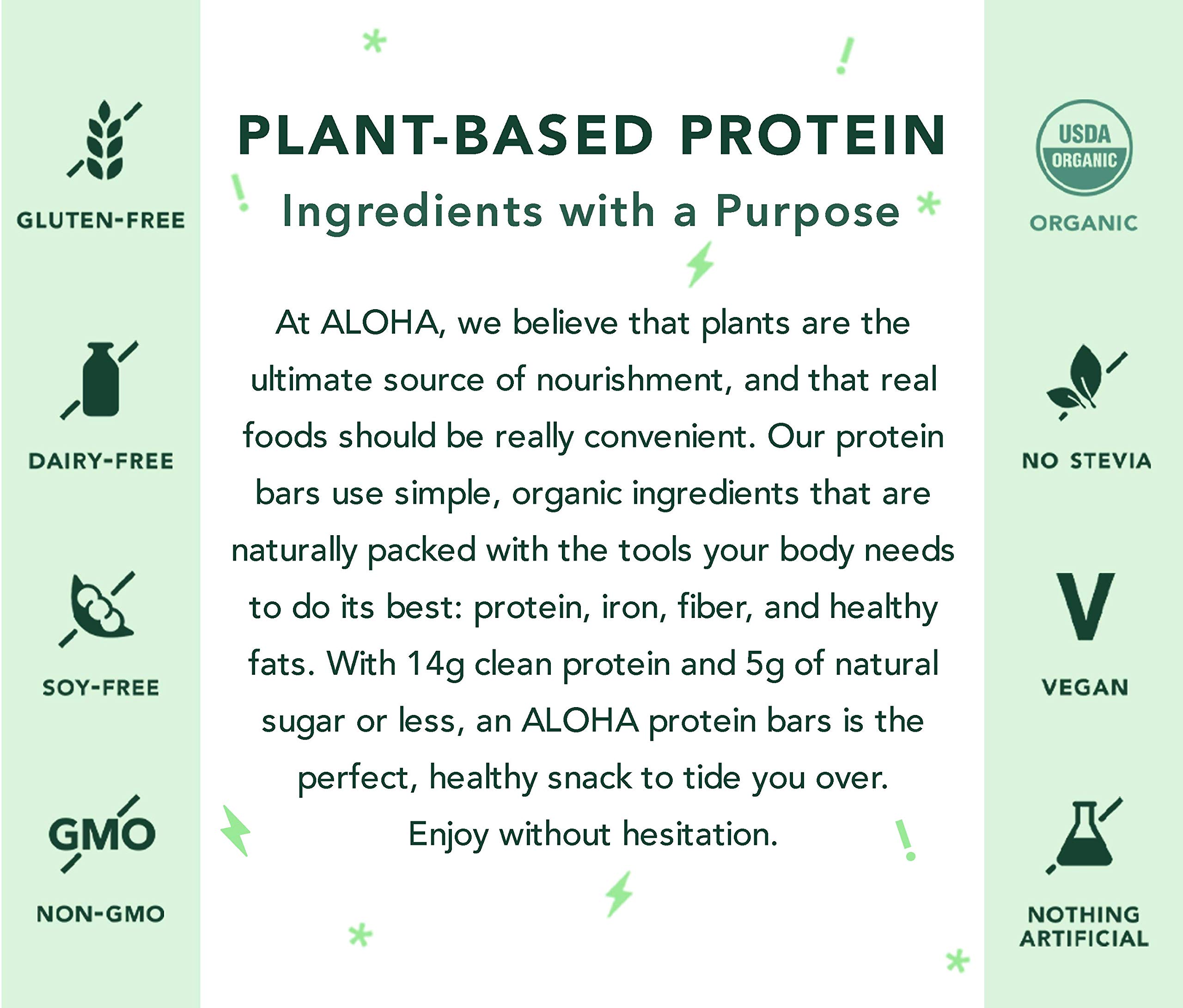 ALOHA Organic Plant-Based Protein Bar - Chocolate Chip Cookie Dough Flavor, 1.98 Oz (12 Pack) | Vegan, Gluten-Free, Non-GMO Snack for Workout Recovery, Healthy Breakfast & On-the-Go Energy