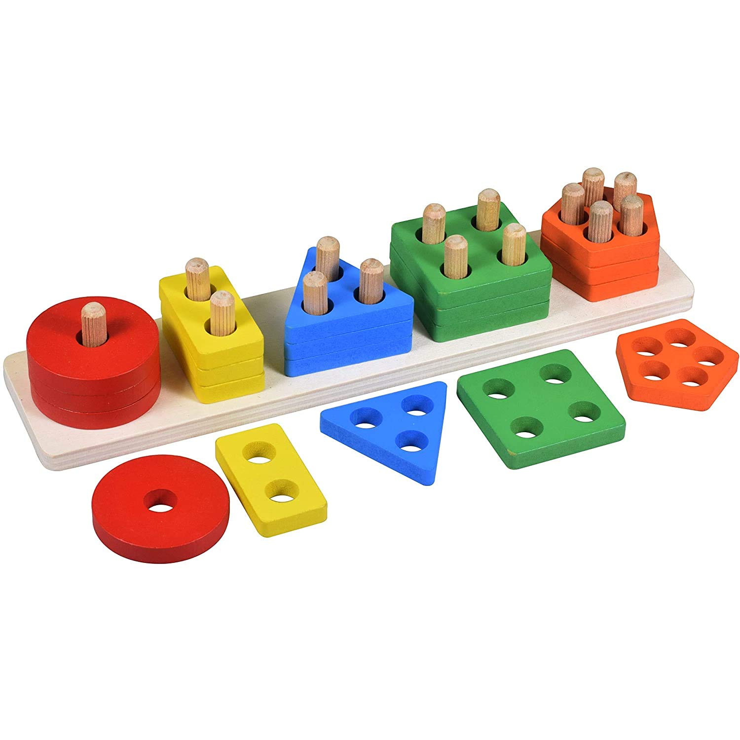 eS³kube Wooden Educational Toys for Kids Ages 2+ - 20-Piece Geometric Shape Matching Puzzle with 5 Columns, Montessori Learning Blocks for Toddlers | Perfect for Preschool STEM Activities & Early Childhood Development
