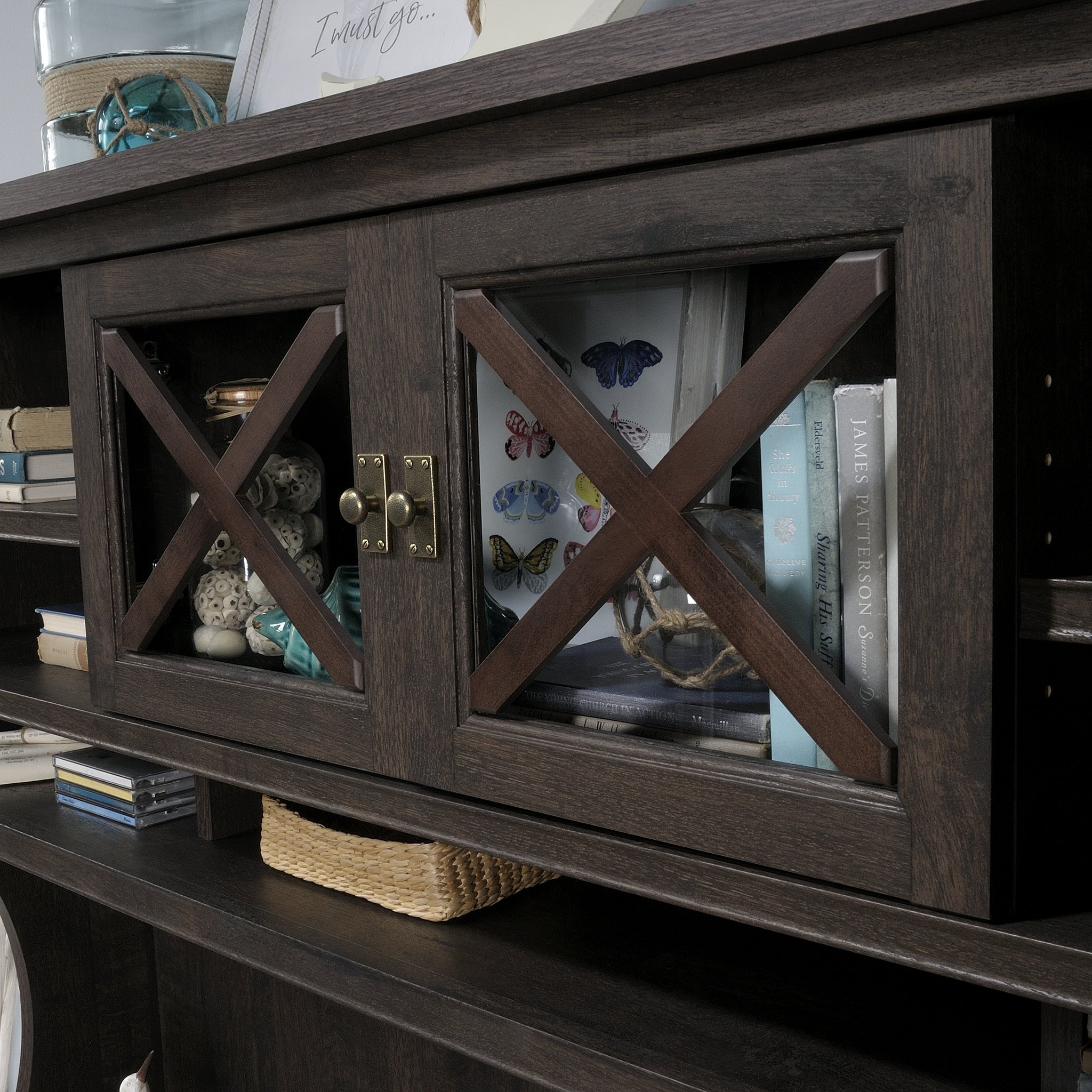 Sauder Costa Large Hutch with Coffee Oak Finish - Stylish Storage Cabinet for Home Office, Living Room & Bedroom Organization