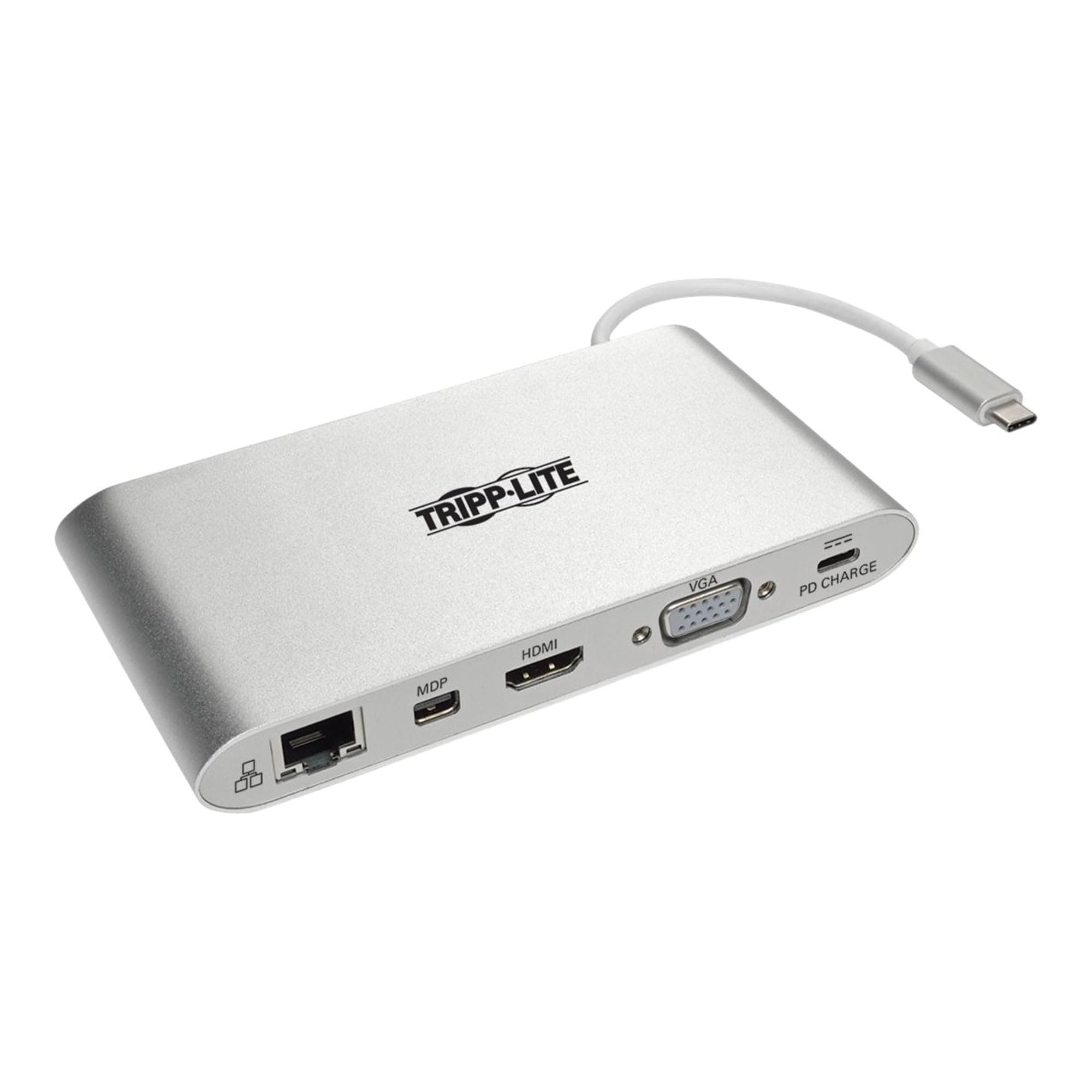 TRIPP LITE U442-DOCK1 USB-C Docking Station with 4K HDMI, VGA, mDP, Gigabit Ethernet, USB 3.1 Ports & 85W PD Charging - Universal Laptop Dock for MacBook Pro, Dell XPS, HP, Lenovo - Perfect for Home Office & Remote Work Setup