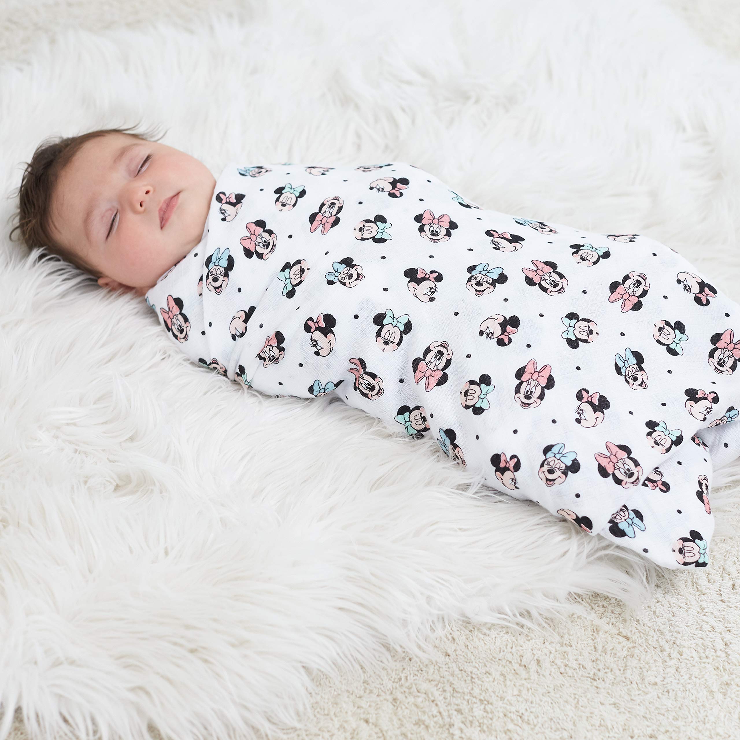 Aden + Anais Muslin Swaddle Blankets for Baby Boys & Girls - 4 Pack Soft Breathable Receiving Blankets, Newborn Swaddling Wraps, Perfect Baby Shower Gift Set with Minnie Mouse Rainbow Design - Ideal for Nursery, Travel & Photo Shoots