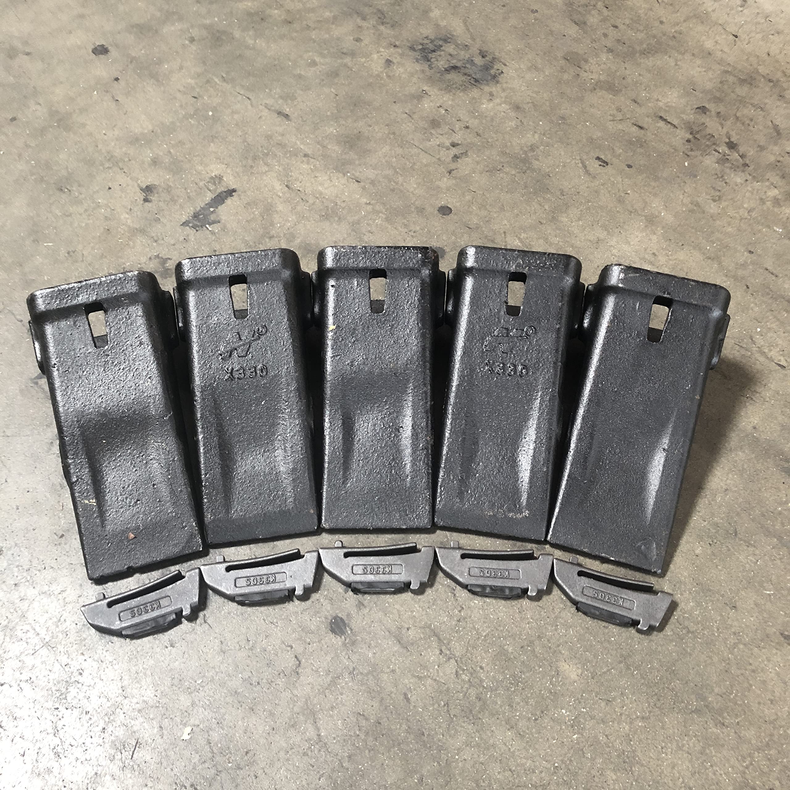 X330 Dirt Tooth 5-Piece Set - Compatible with X330 Style Digging Bucket Teeth & P330 K330S Flex Pin - Heavy-Duty Aftermarket Replacement Parts for Excavators, Loaders, and Construction Equipment