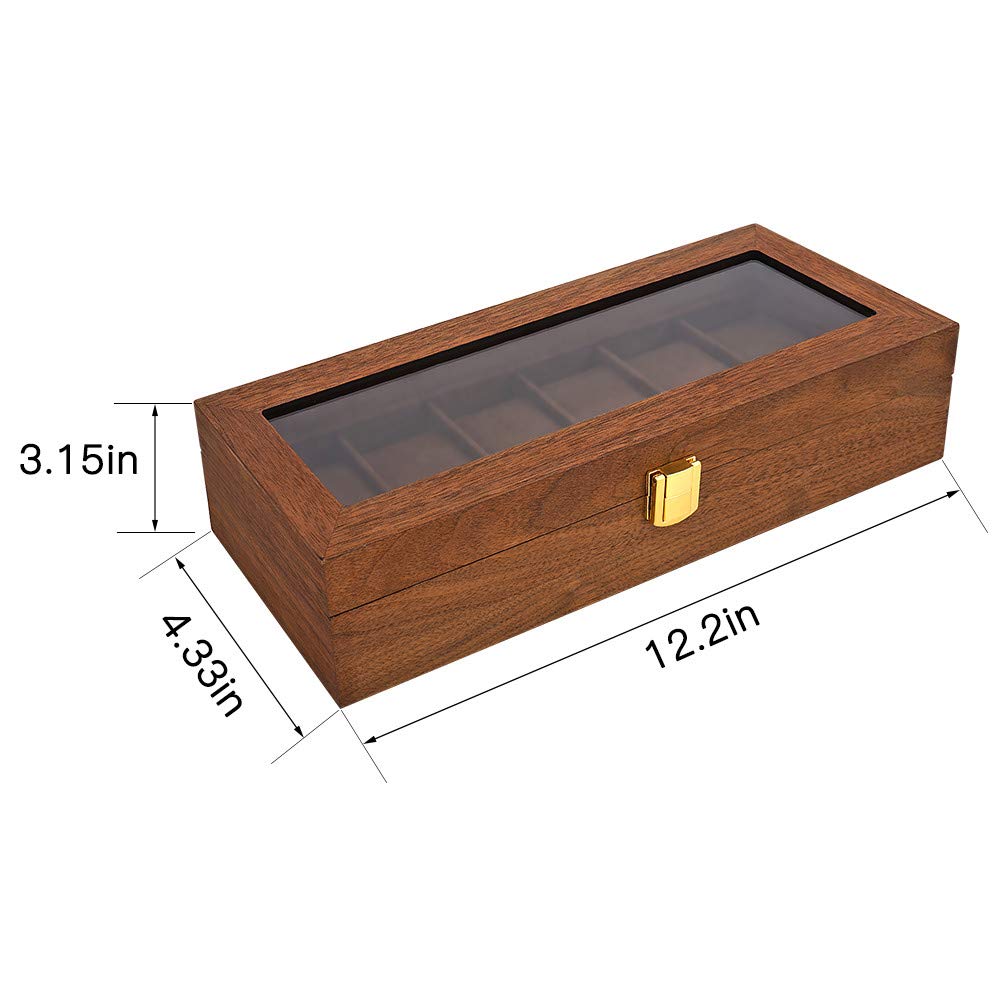 LESTAR 6-Slot Wooden Watch Box with Glass Top - Executive Watch Case & Jewelry Organizer for Men, Valet Tray & Display Storage - Perfect for Travel, Gifts & Home Decor