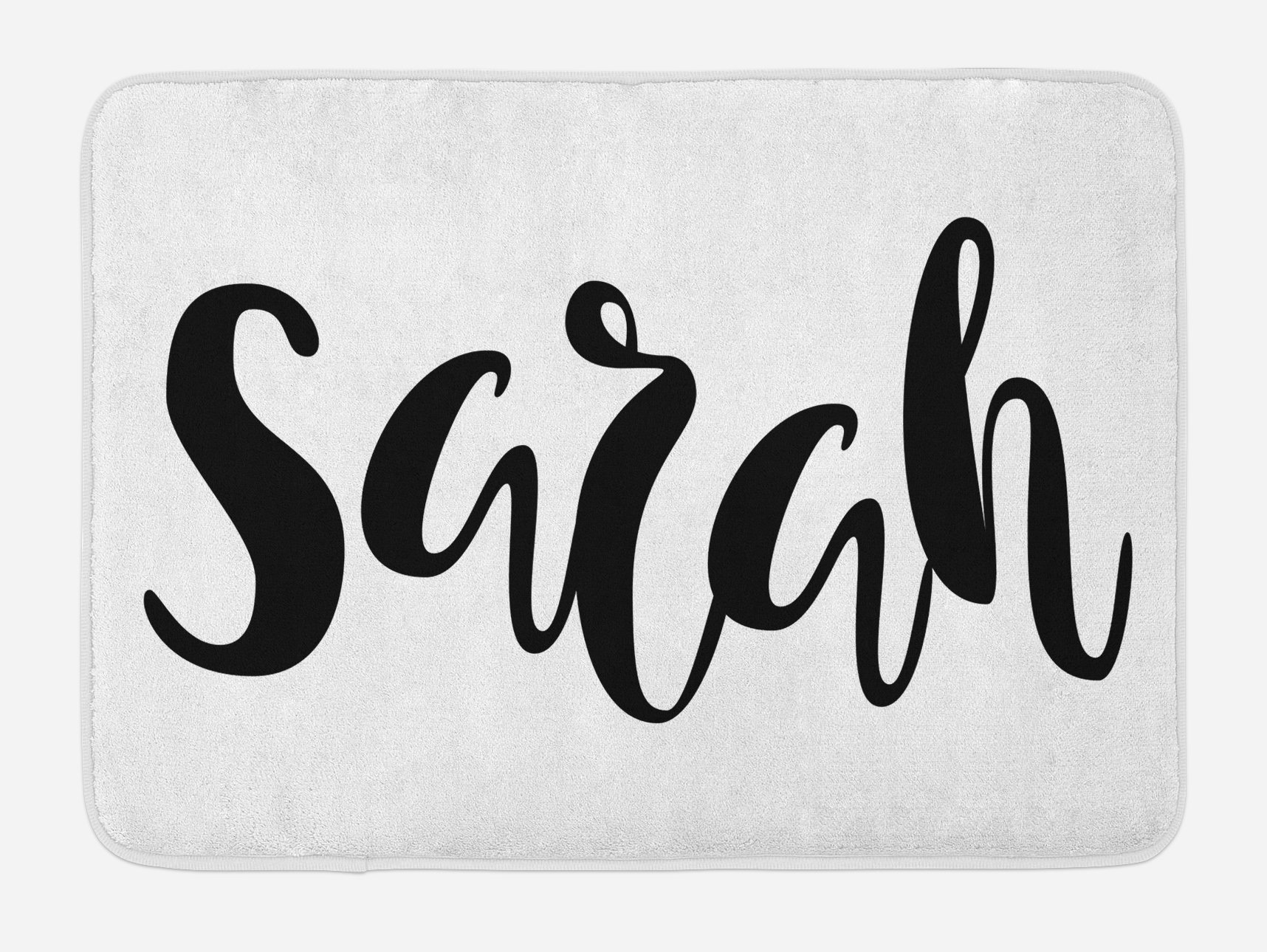 Ambesonne Sarah Bath Mat - Modern Calligraphy Hand Drawn Signature Lettering, Non-Slip Plush Bathroom Rug, 30.2 x 20 Inches, Black & White - Perfect for Contemporary Bathroom Decor & Guest Bathrooms