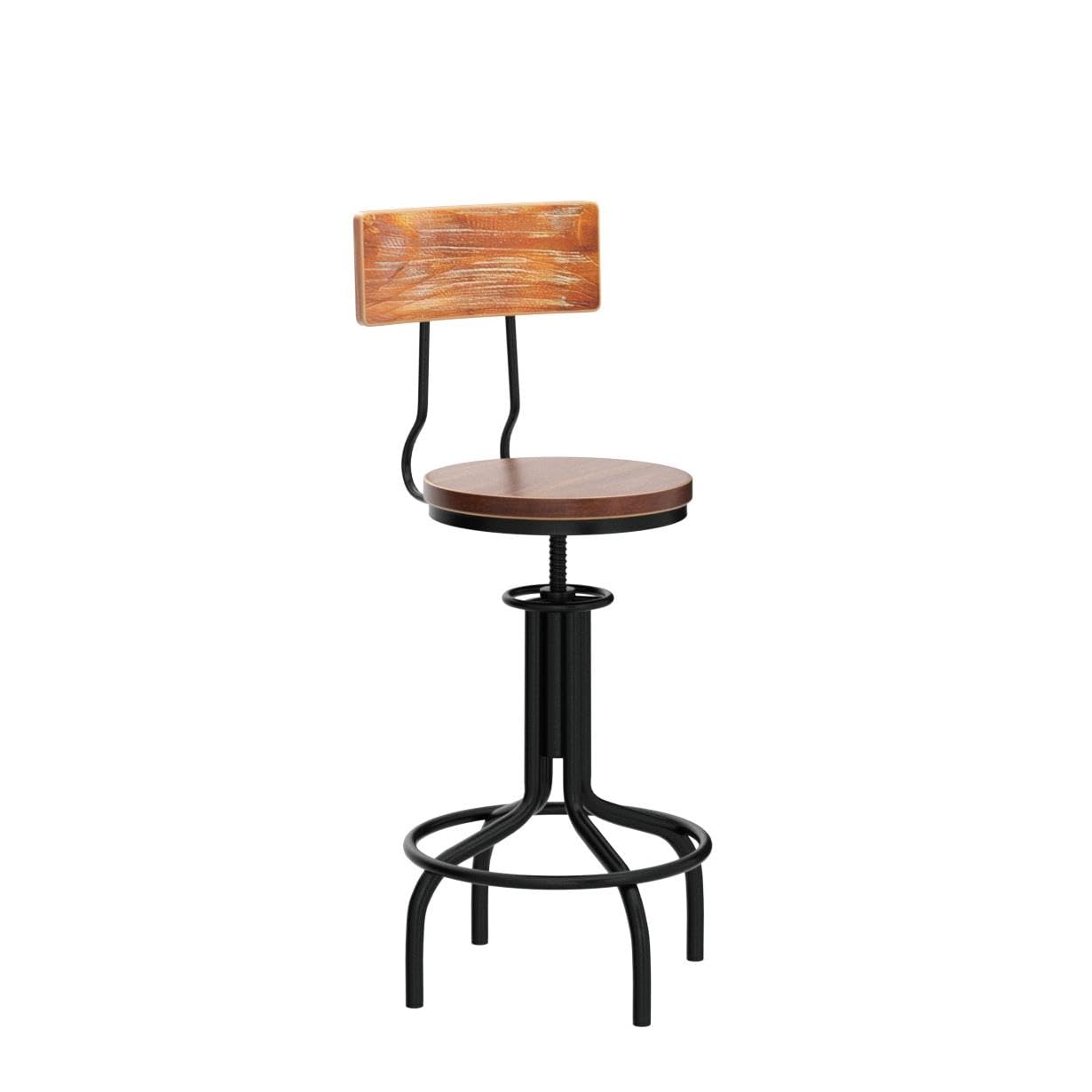 Set of 2 Adjustable Height Industrial Bar Stools - Swivel Farmhouse Kitchen Dining Chairs with Backrest - 19.7 to 25.5 Inch Counter Height - Perfect for Breakfast Bars, Home Kitchens, and Restaurant Seating