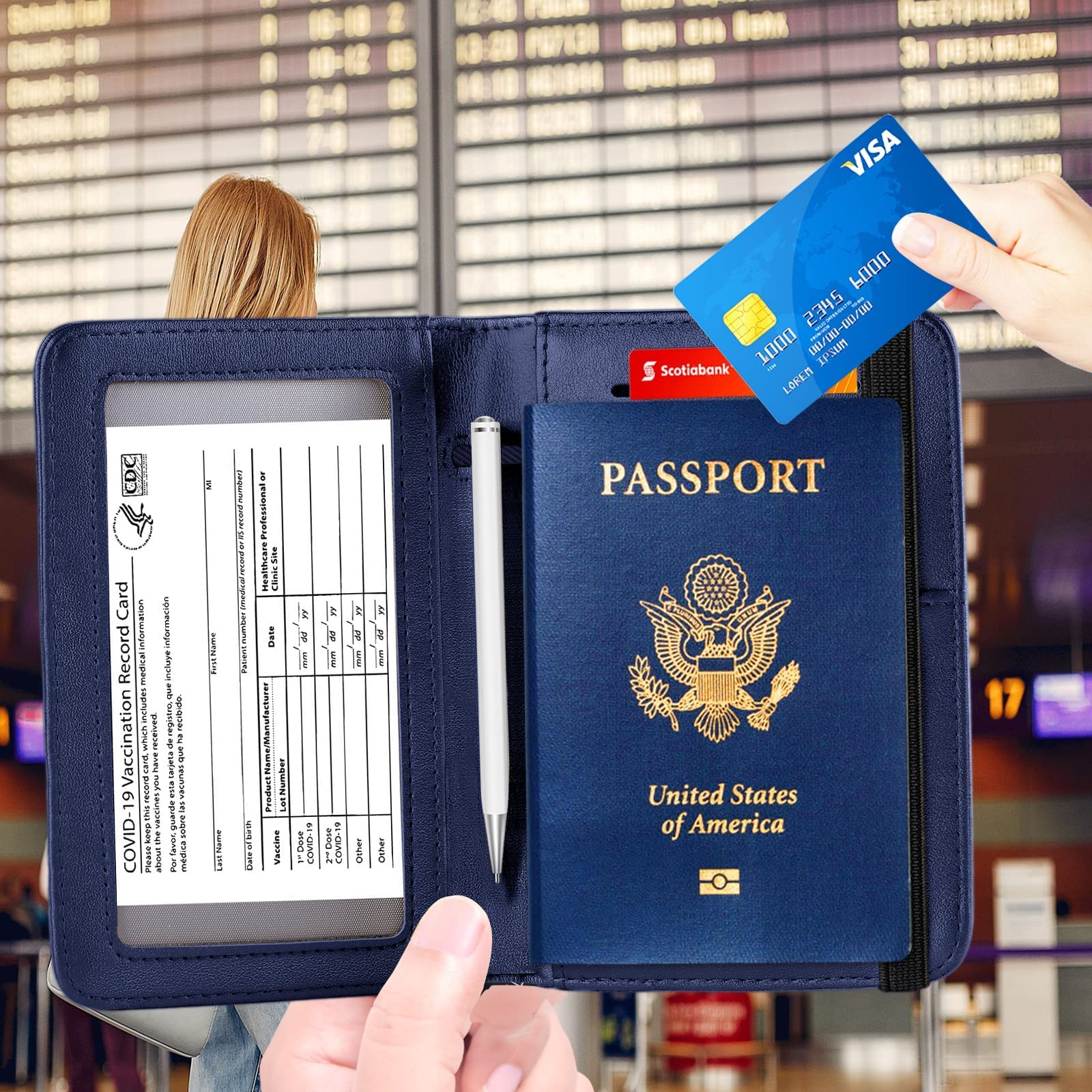 ZOPPEN RFID Blocking Passport Holder Wallet for Women & Men - Travel Document Organizer Cover Case (Blue) | Perfect for Airports, Vacations & Business Trips