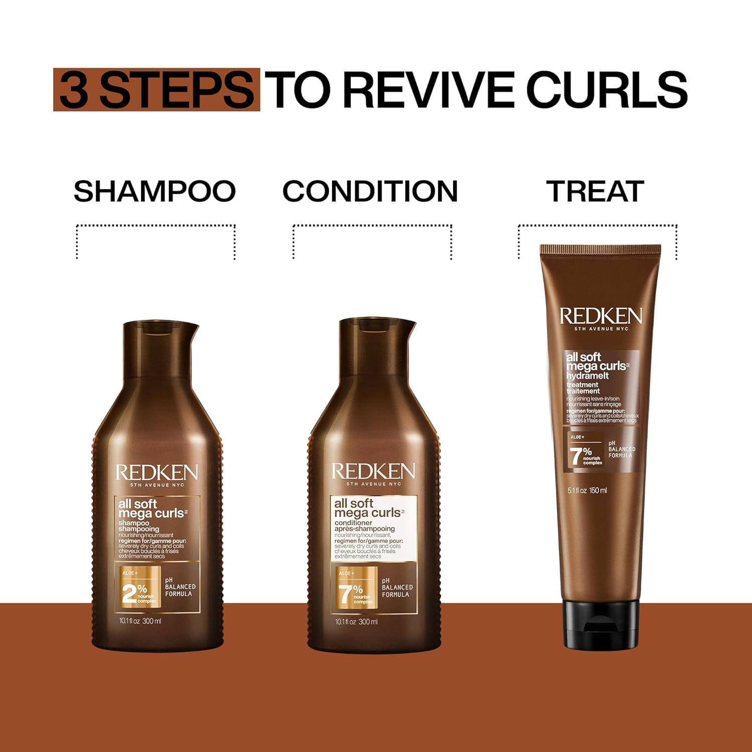 REDKEN All Soft Mega Curls Shampoo, Conditioner & Hair Treatment Set for Extremely Dry Curly & Coily Hair - Deep Nourishing & Softening for Severely Dry Curls - Perfect for Daily Hair Care & Salon-Quality Results at Home