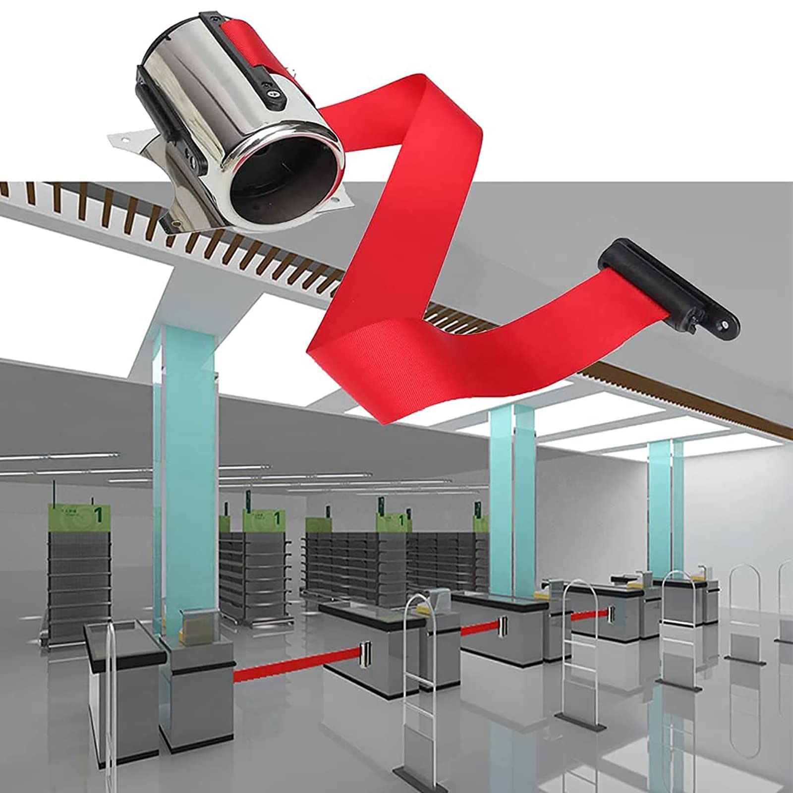 2M Retractable Queue Barrier Belt - Heavy Duty Crowd Control Belt for Warehouse Shelves, Cash Registers, Rolling Doors & Garage Entrances | Ideal for Retail Stores, Banks, Events & Public Spaces