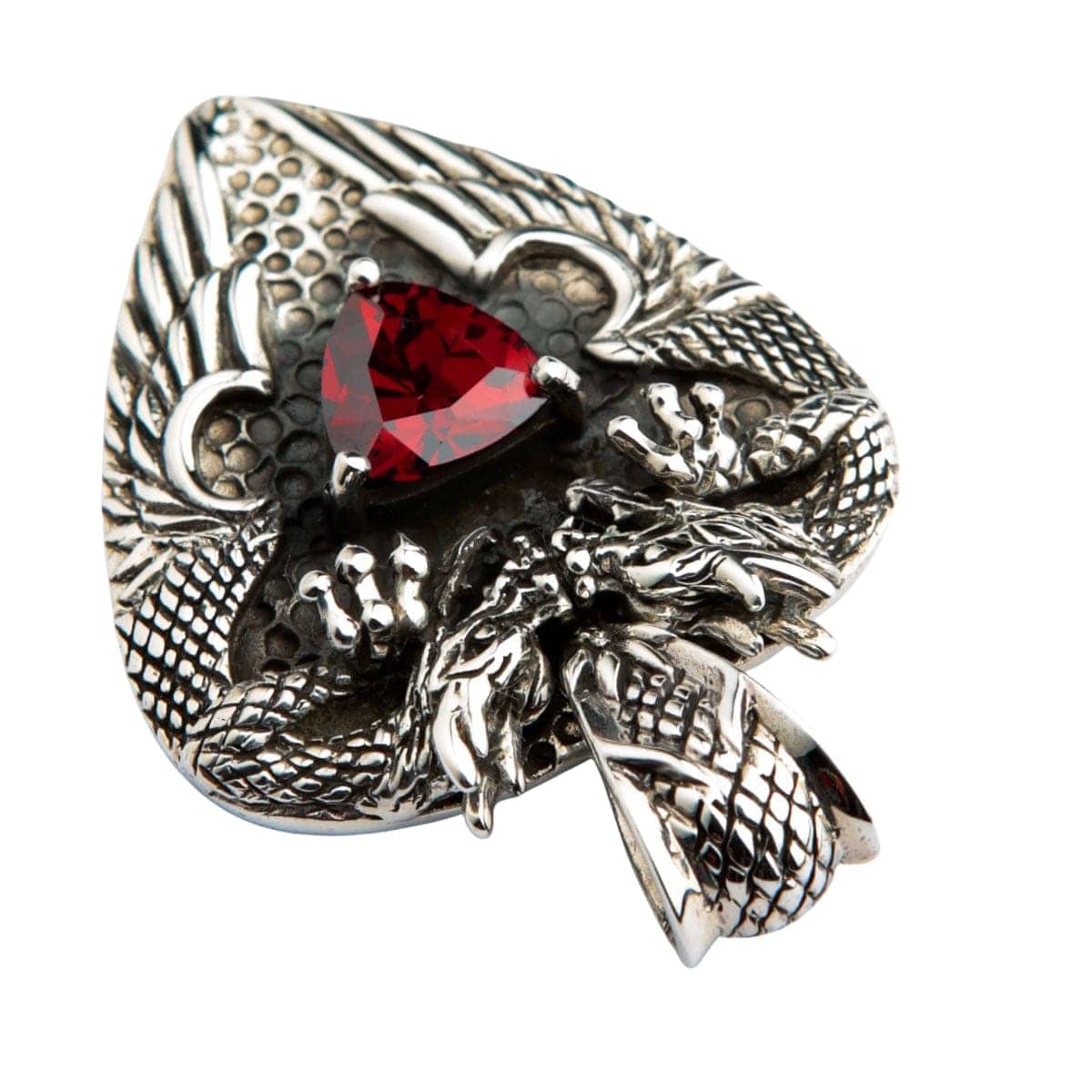Knight Garnet Sterling Silver Dragon Pendant Necklace for Men - Gothic Jewelry, Fantasy Gift for LARP & Medieval Cosplay