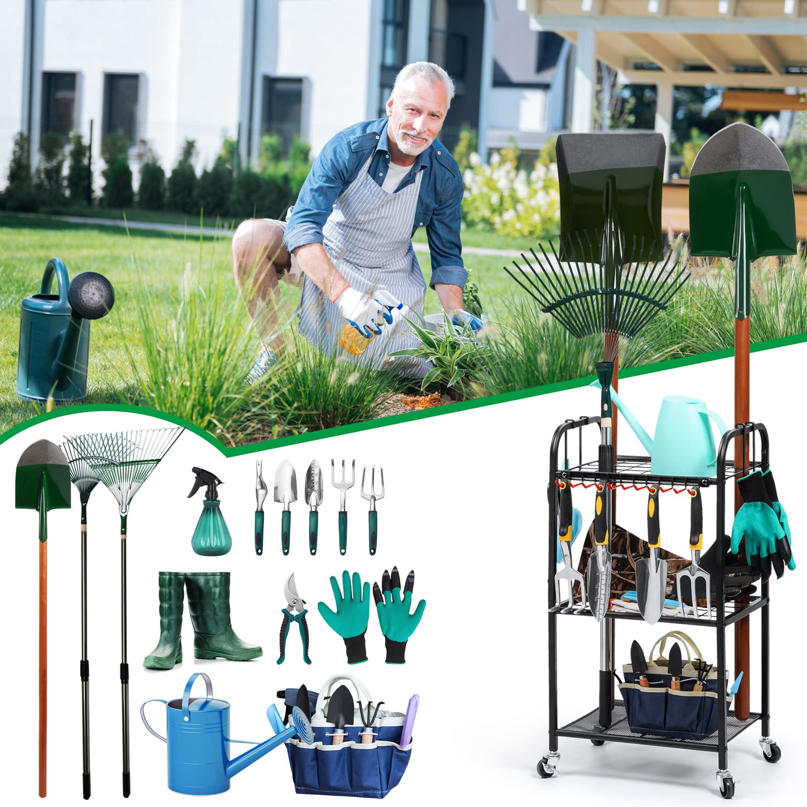 Uboway Rolling Tool Organizer for Garage - Heavy Duty Tool Storage Cart with Wheels for Garage, Shed, Basement & Outdoor Use - Easy Assembly Black Tool Stand for Garden Equipment & Workshop Organization