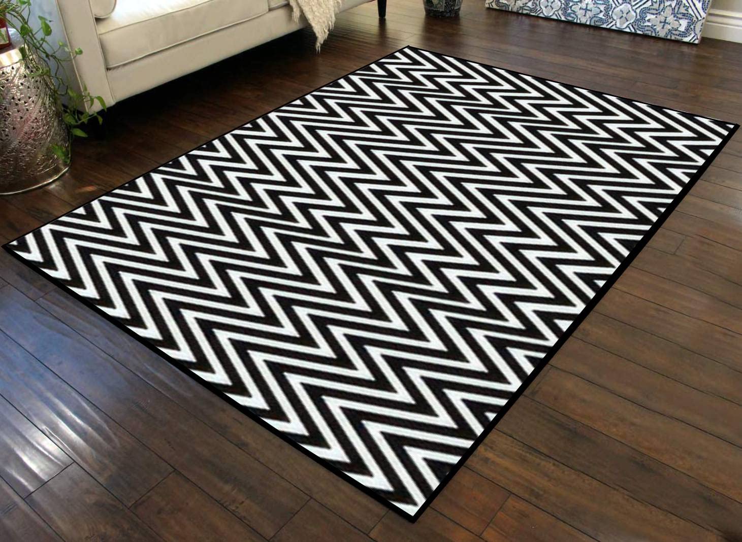 Large Area Runner Rug - Non-Slip Flamestitch Art Deco Striped Floor Mat for Indoor/Outdoor Use - Perfect for Nursery, Patio, Movie Room & Entryway Doormat