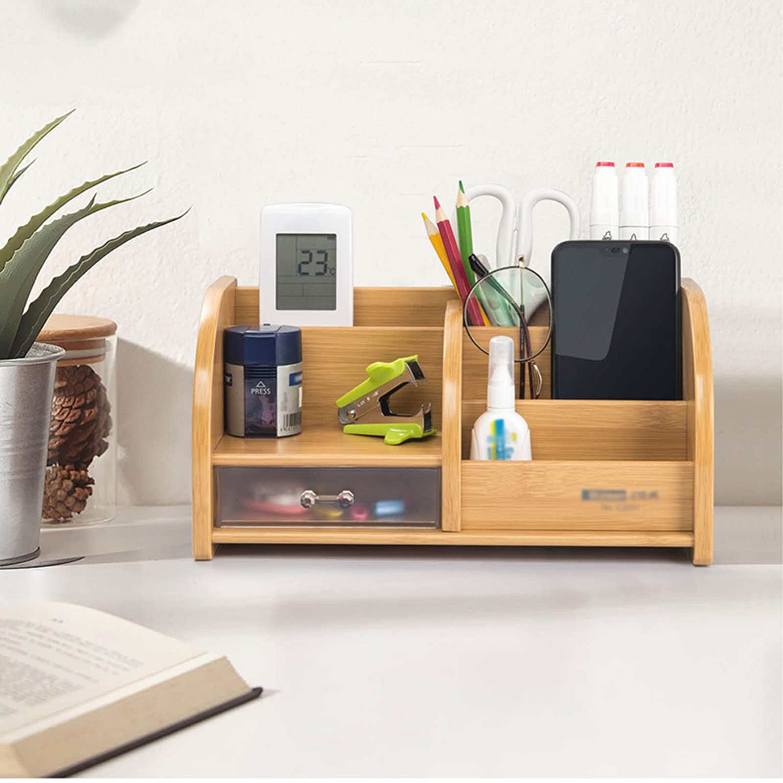 JHSLXD Creative Multifunction Wooden Storage Box - Office Desktop Organizer, Pen Holder & Debris Container | Perfect for Home Office, Study Desk, and Craft Room Organization