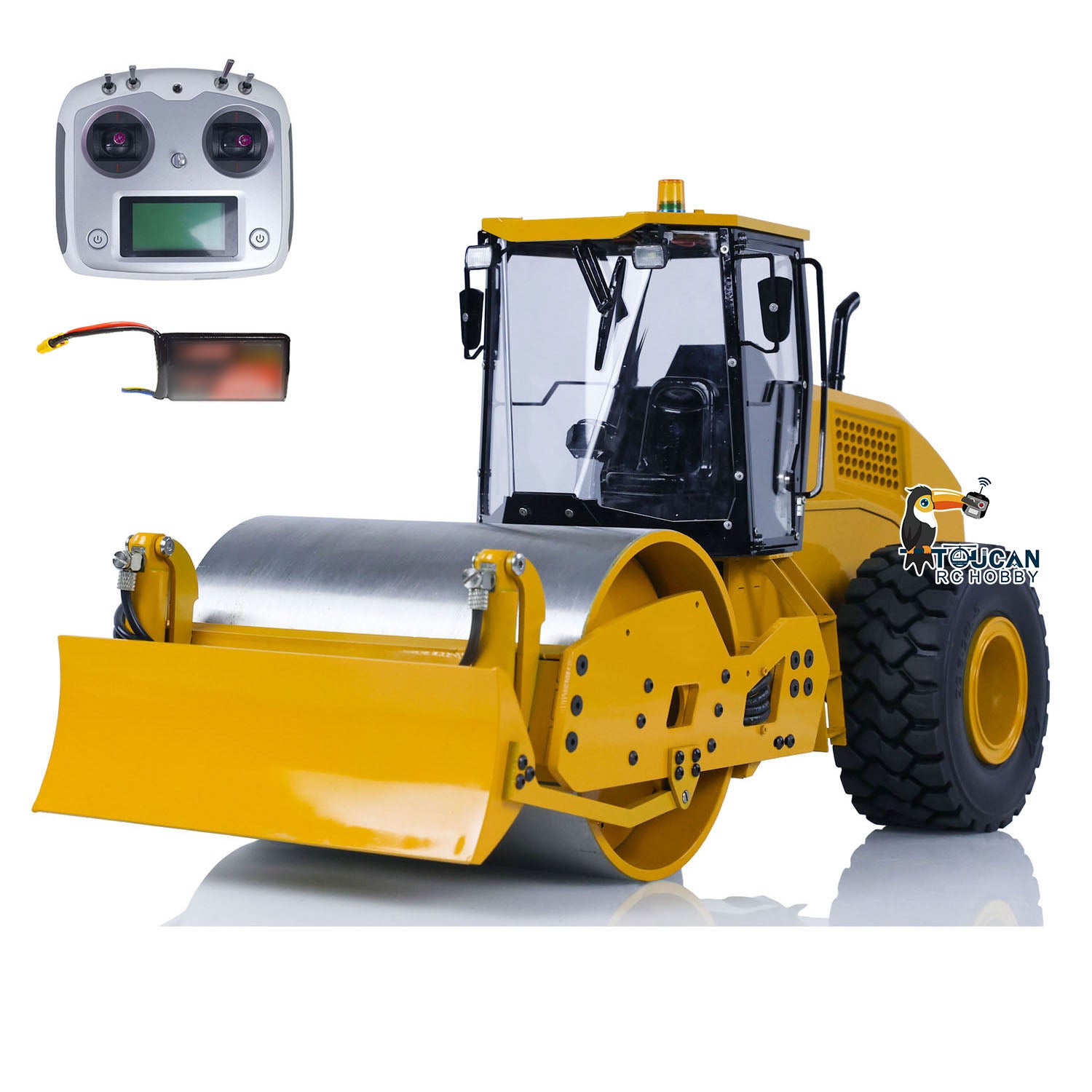 TOUCAN CS11 1/12 Scale Metal Hydraulic RC Road Roller - Remote Control Construction Vehicle Toy, Ready-to-Run (RTR) Painted & Assembled - Perfect for Kids, Adults & RC Hobbyists - Great for Construction Site Play, Birthday Gifts & RC Car Racing Events