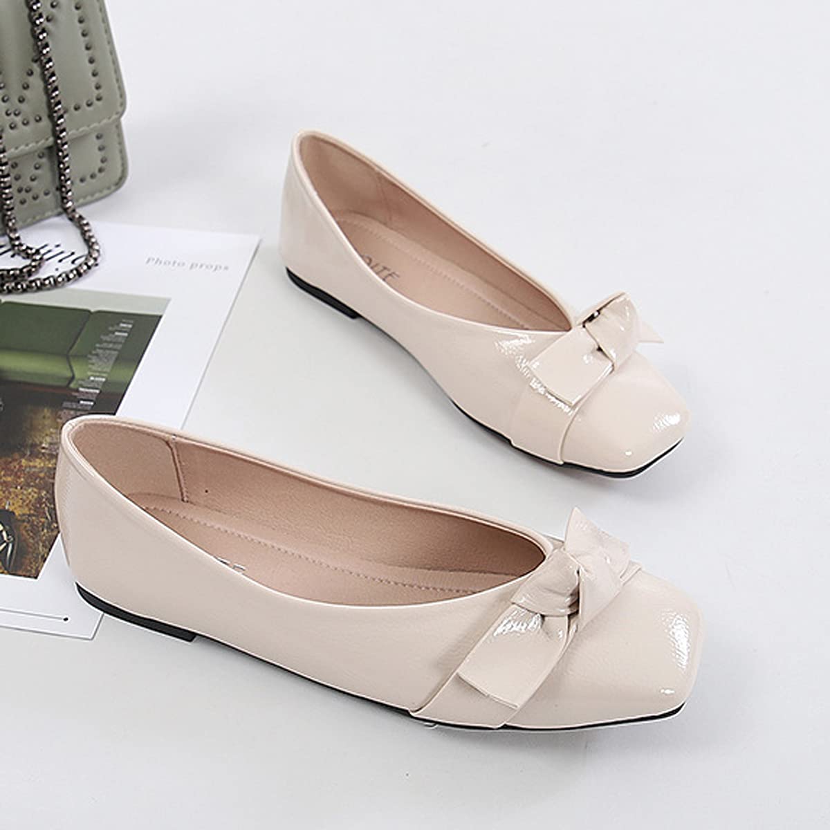 Elegant Women's Bow Knot Ballet Flats - Square Toe Slip-On Flat Shoes for Casual, Party & Wedding Occasions | Perfect for Office, Date Night and Special Events
