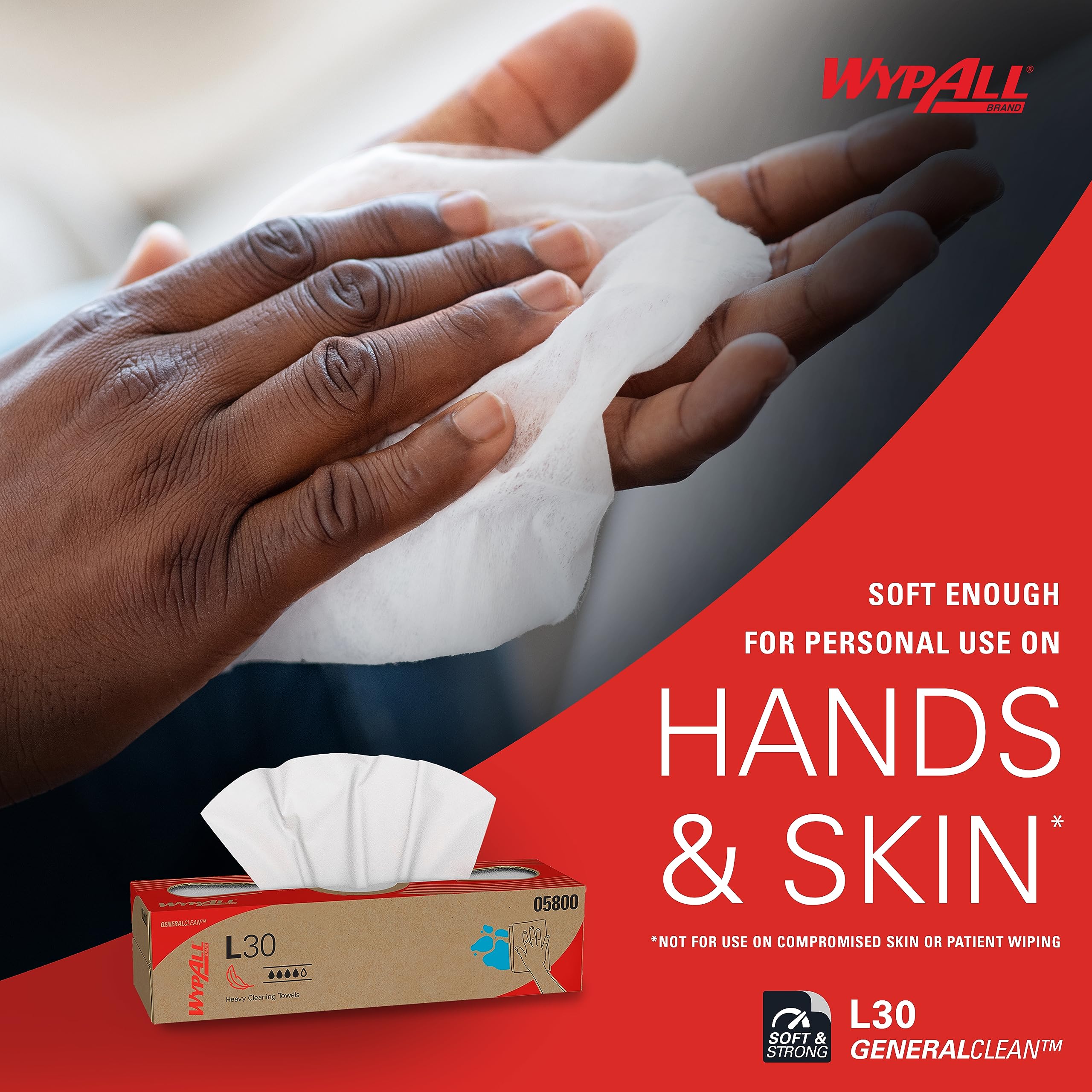 WypAll GeneralClean L30 Heavy Duty Cleaning Wipes (05800) - 8 Packs of 100 Sheets (800 Total) | Strong & Soft White Towels in Pop-Up Box | Ideal for Industrial, Garage & Workshop Cleaning