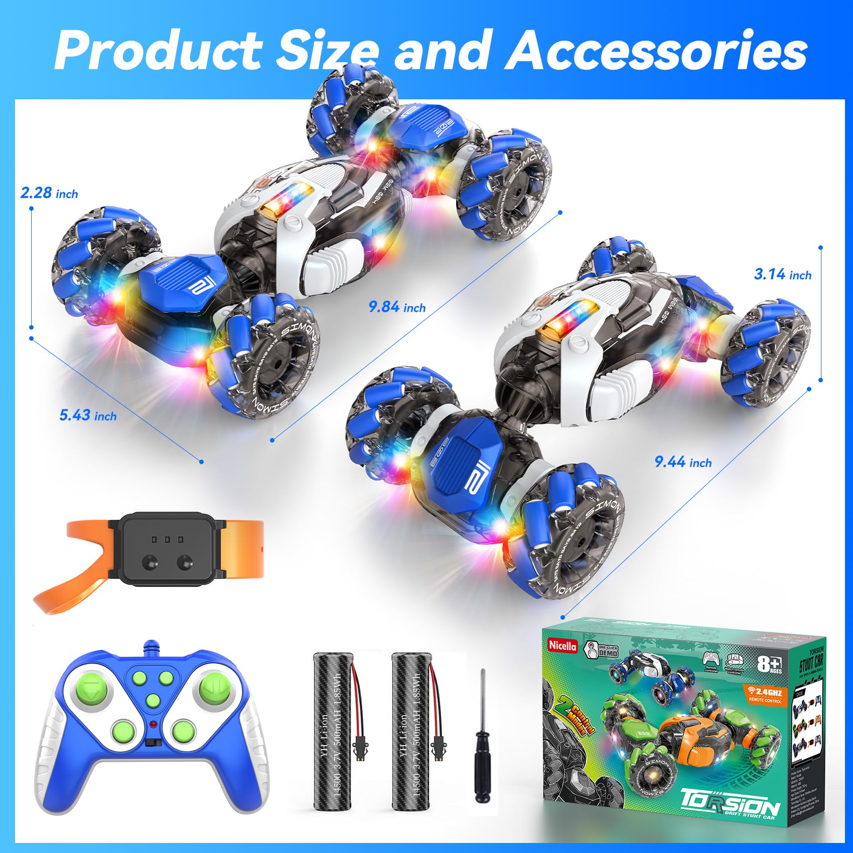 Gesture Sensing RC Stunt Car - 2.4Ghz Remote Control Transformer Toy for Boys & Girls Ages 5-12 | 360° Rotating & Hand Controlled | Perfect Christmas & Birthday Gift for Kids | Indoor & Outdoor Play, Racing & Stunt Shows