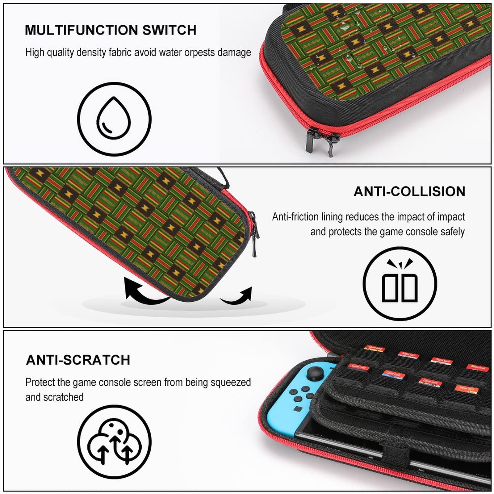 Kente Tribal Print Nintendo Switch Carrying Case - Portable Travel Cover with 20 Game Card Slots - Perfect for Gaming On-The-Go & Travel Accessories