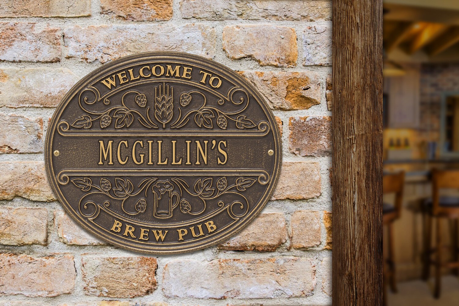 Whitehall Custom Brew Pub Welcome Plaque - 13”W x 11”H Personalized Wooden Sign for Home Bar, Man Cave, or Brewery Decor - Perfect for Gifts & Pub Entrance Display