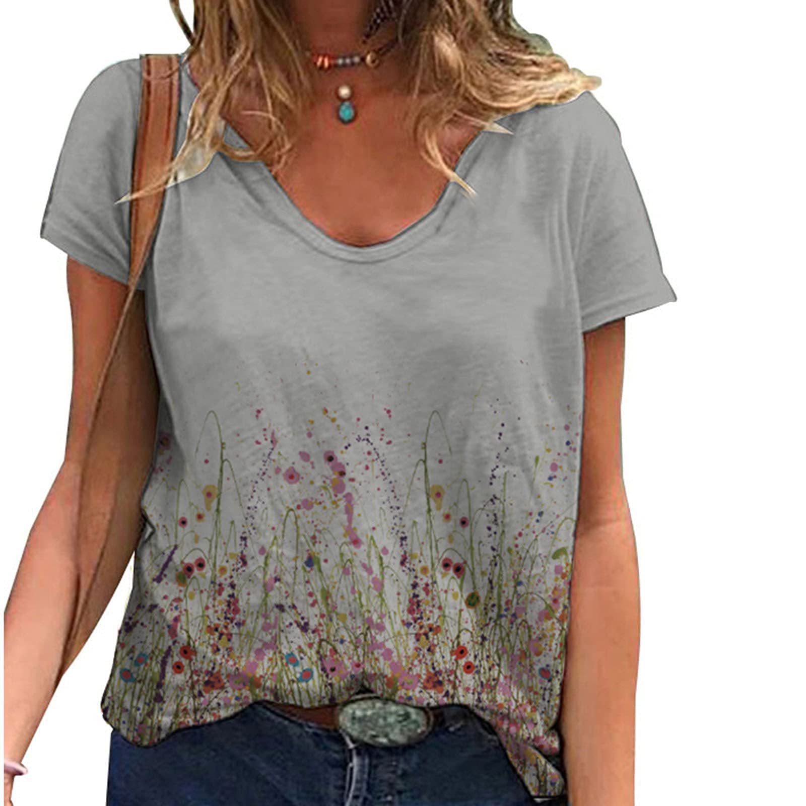 Women's 3/4 Sleeve V-Neck Loose Pullover Blouse - Soft Summer Tops with Cute Prints | Comfortable Casual Wear for Outings, Beach & Daily Use