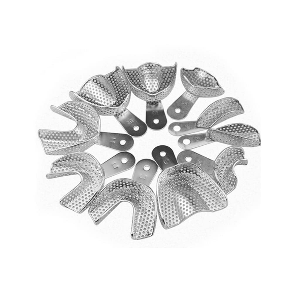 5 Sizes Autoclavable Stainless Steel Dental Impression Trays Set - Durable, Reusable for Dentists & Orthodontists (Perfect for Alginate, Silicone & PVS Impressions)